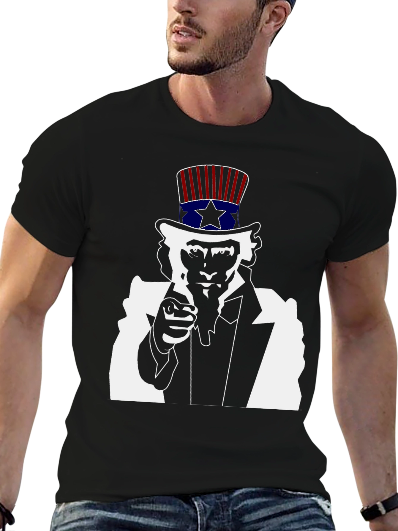 Uncle Sam Graphic Tee - Black Cotton T-Shirt