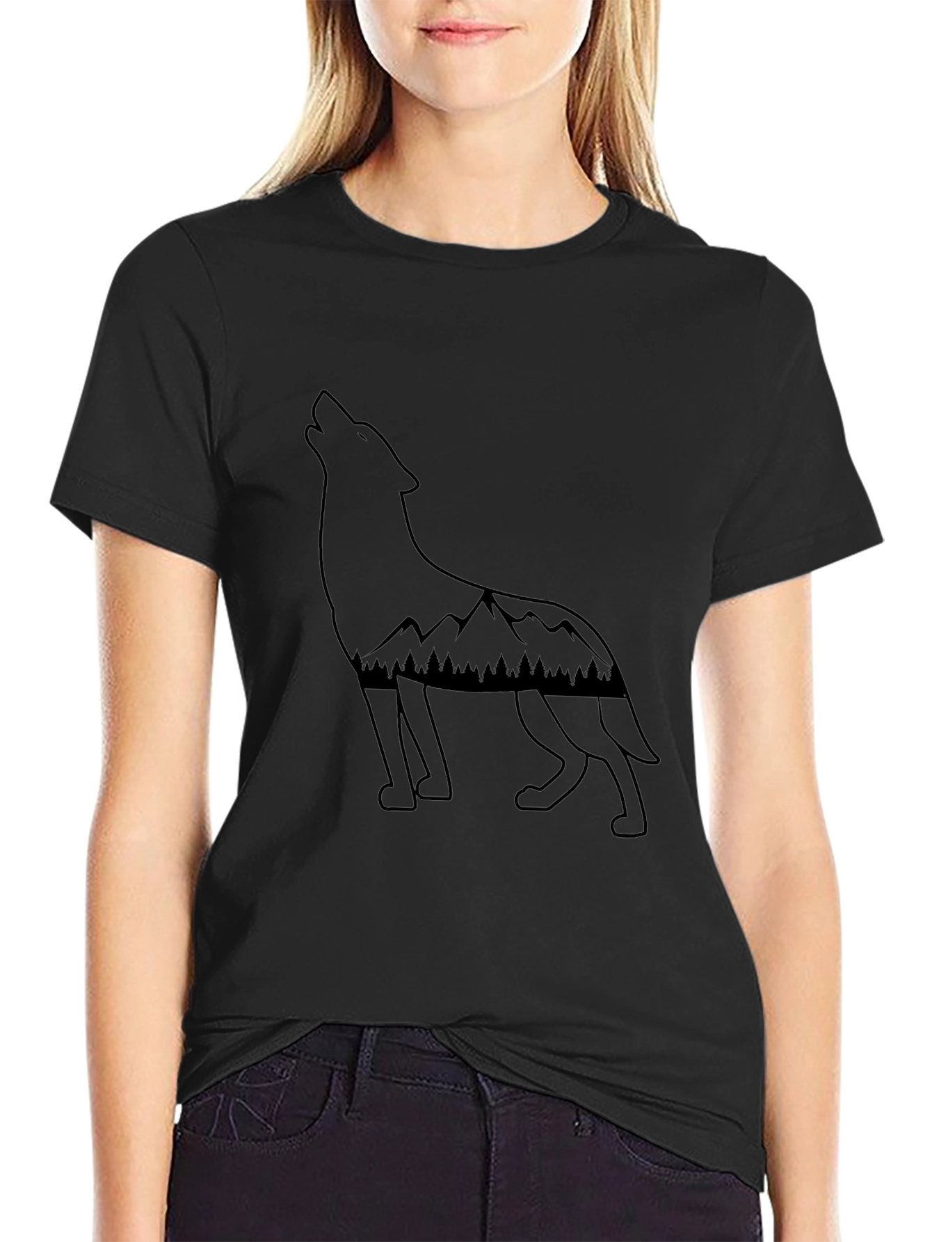 Wolf & Mountain Graphic Tee - Black