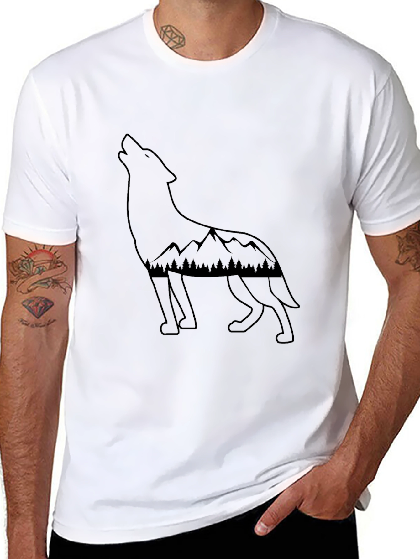Wolf & Mountain Graphic Tee - Black