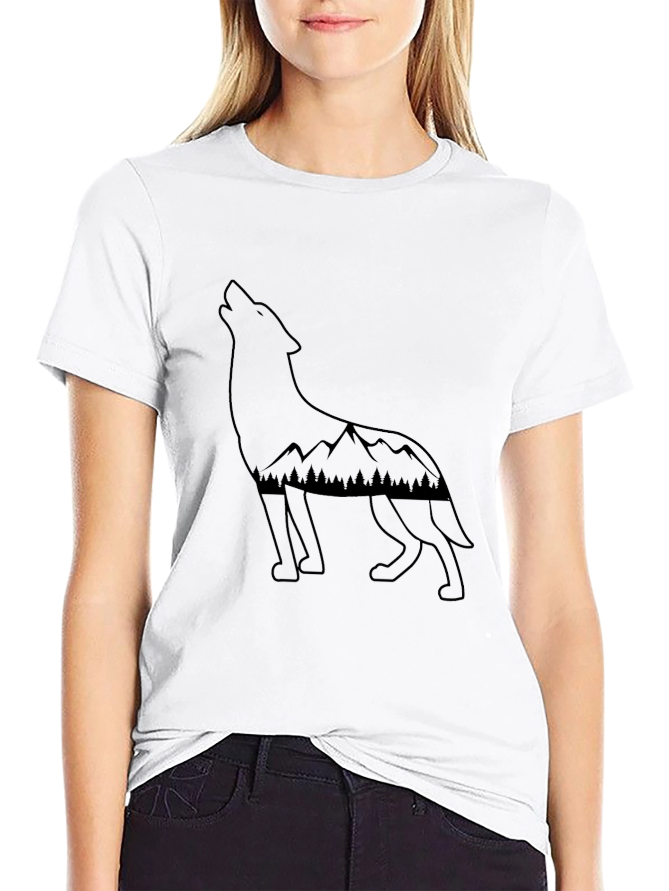 Wolf & Mountain Graphic Tee - Black