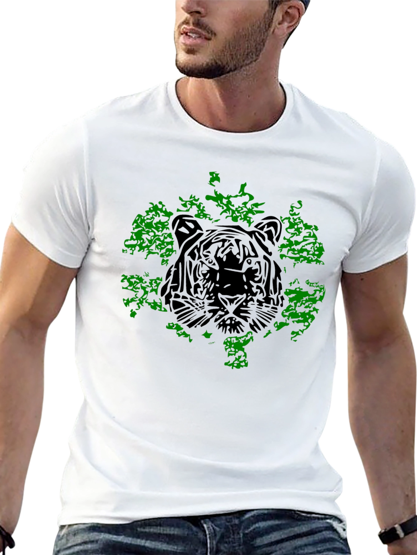 Tiger Graphic Tee - Black Cotton T-Shirt