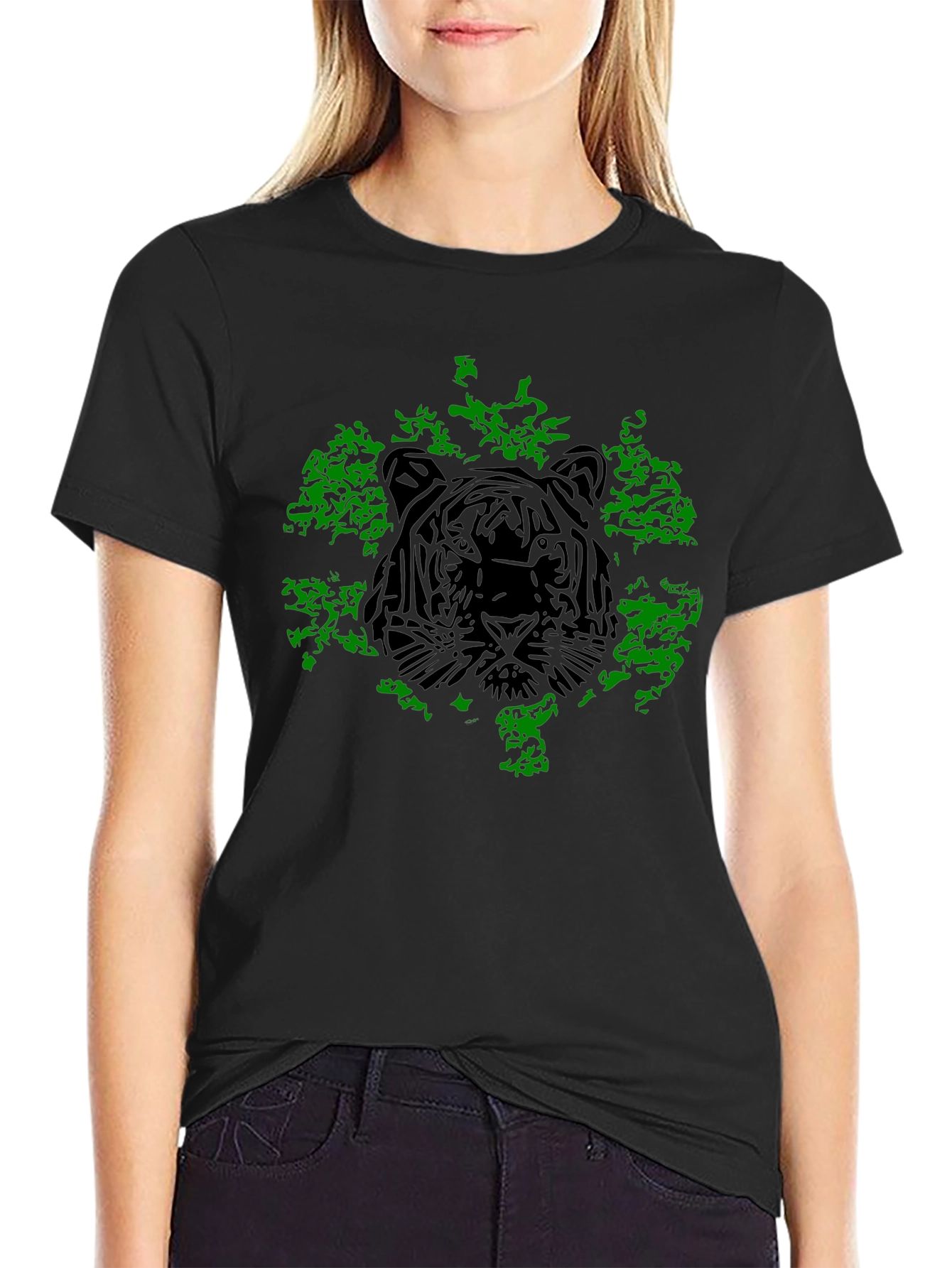Tiger Graphic Tee - Black Cotton T-Shirt