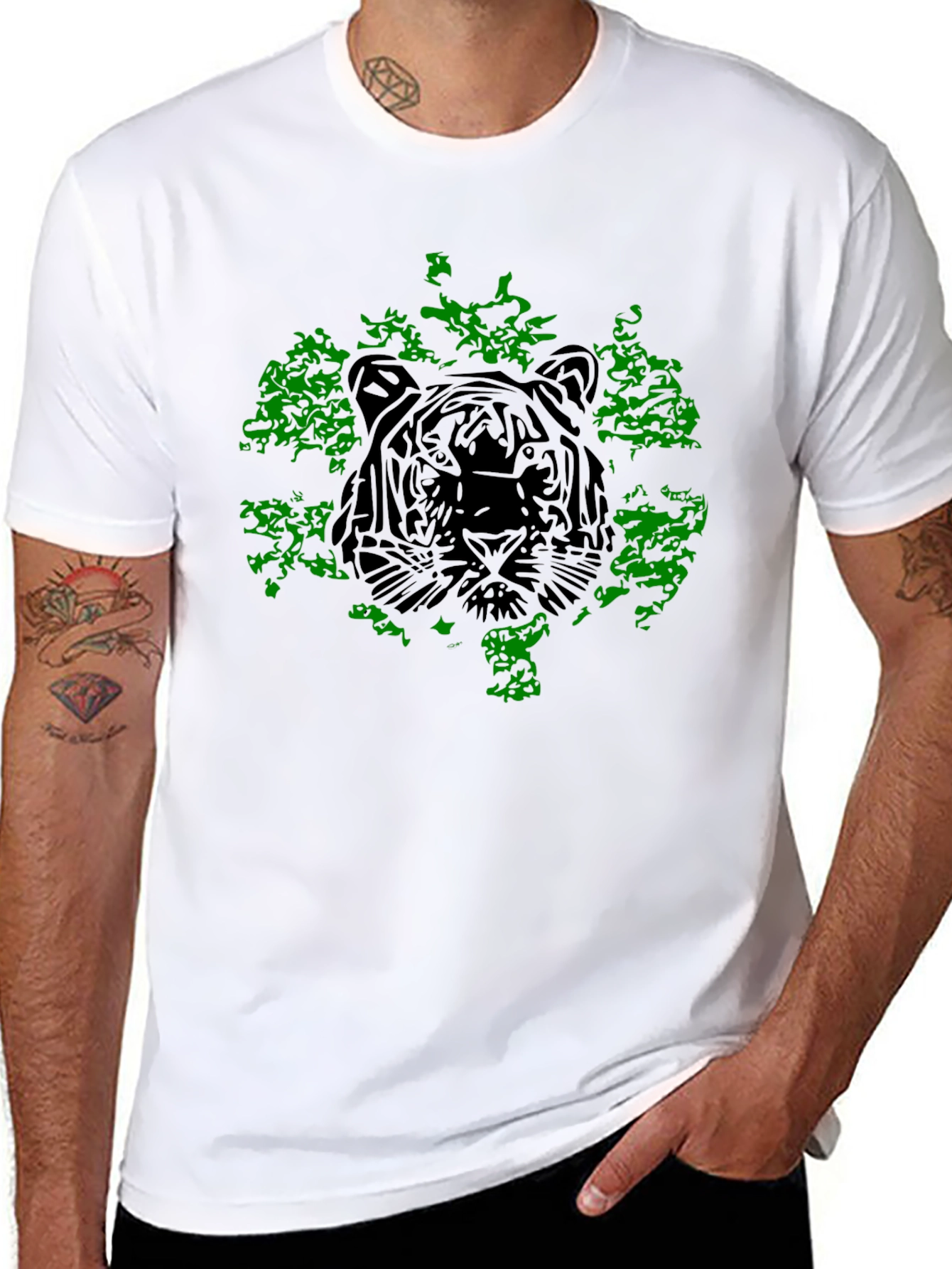 Tiger Graphic Tee - Black Cotton T-Shirt