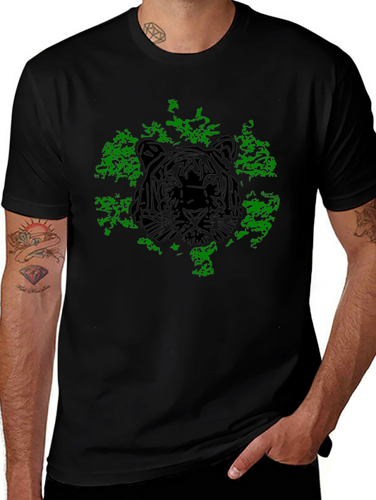 Tiger Graphic Tee - Black Cotton T-Shirt