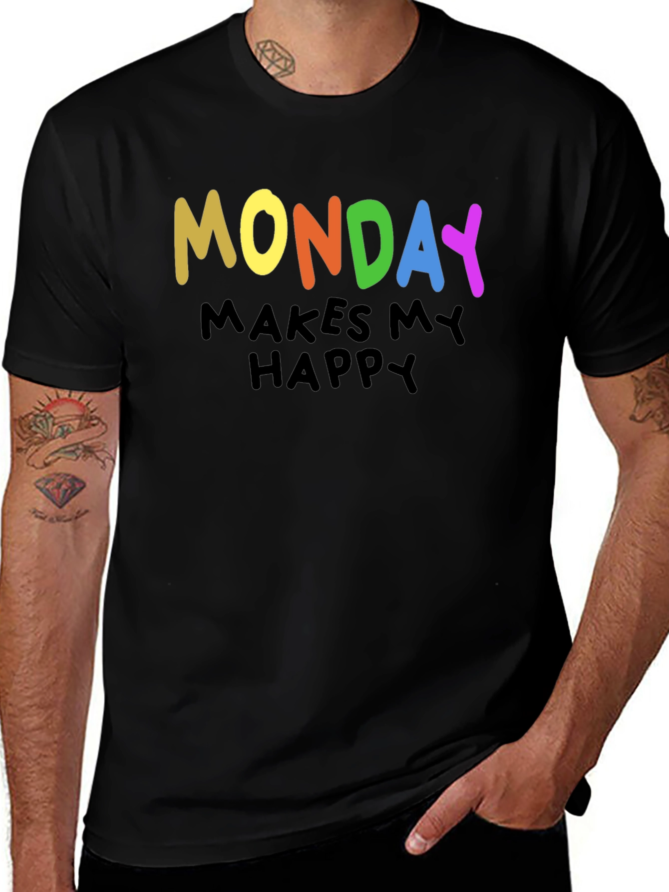 Monday Makes Me Happy Graphic Tee - Black