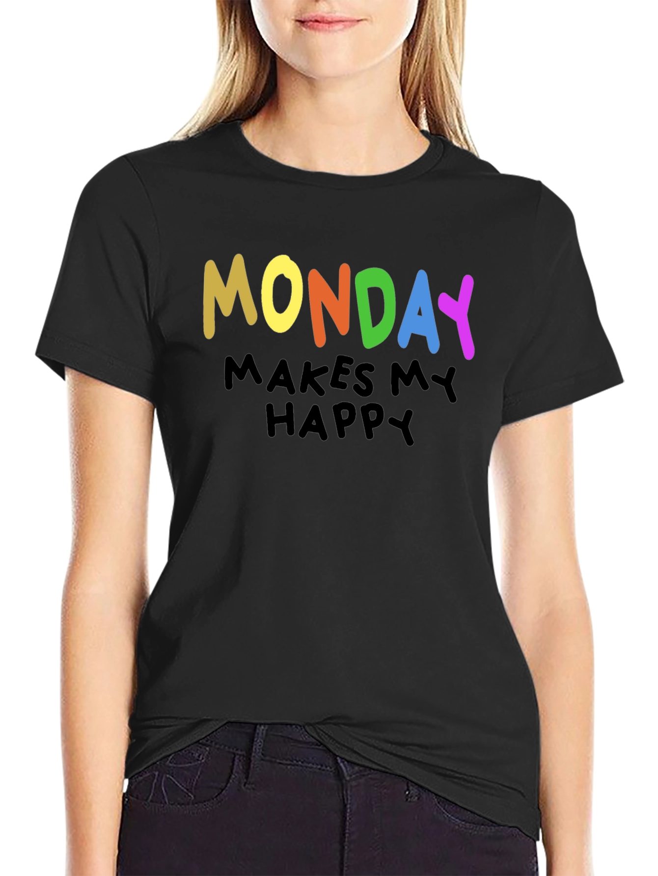Monday Makes Me Happy Graphic Tee - Black