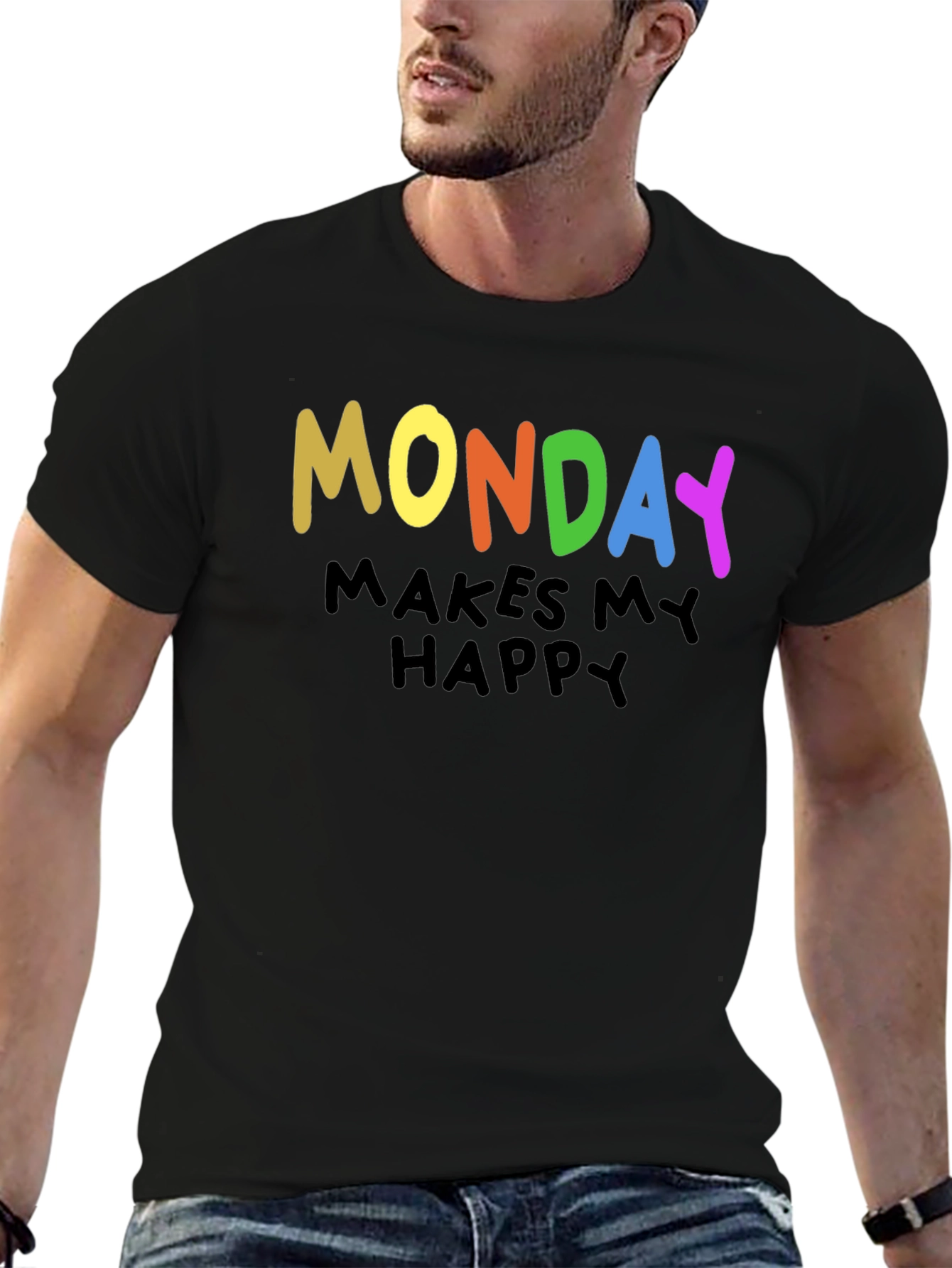 Monday Makes Me Happy Graphic Tee - Black