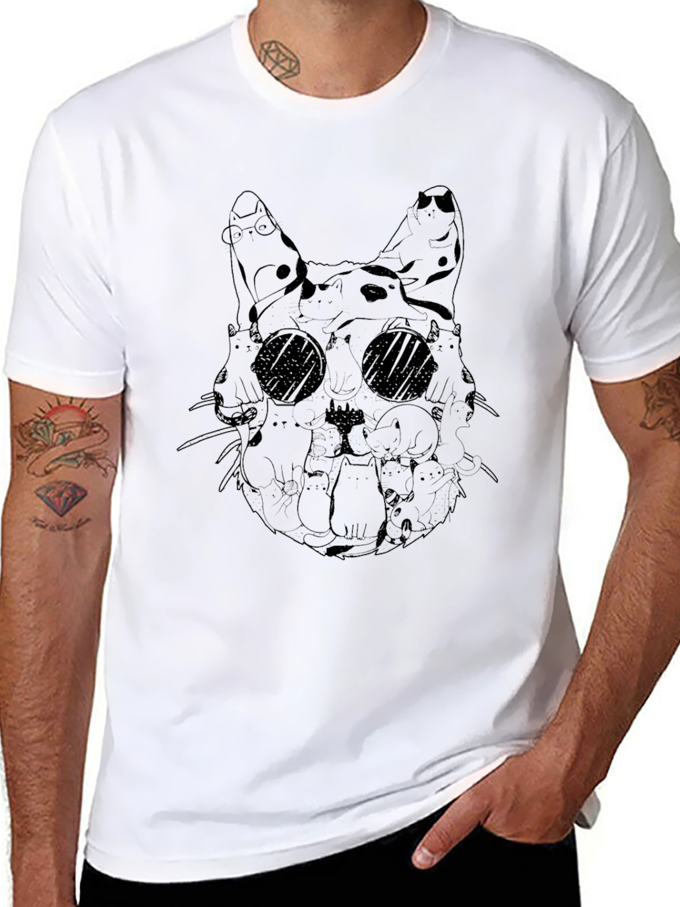 Cat Skull Graphic Tee - Unique Design