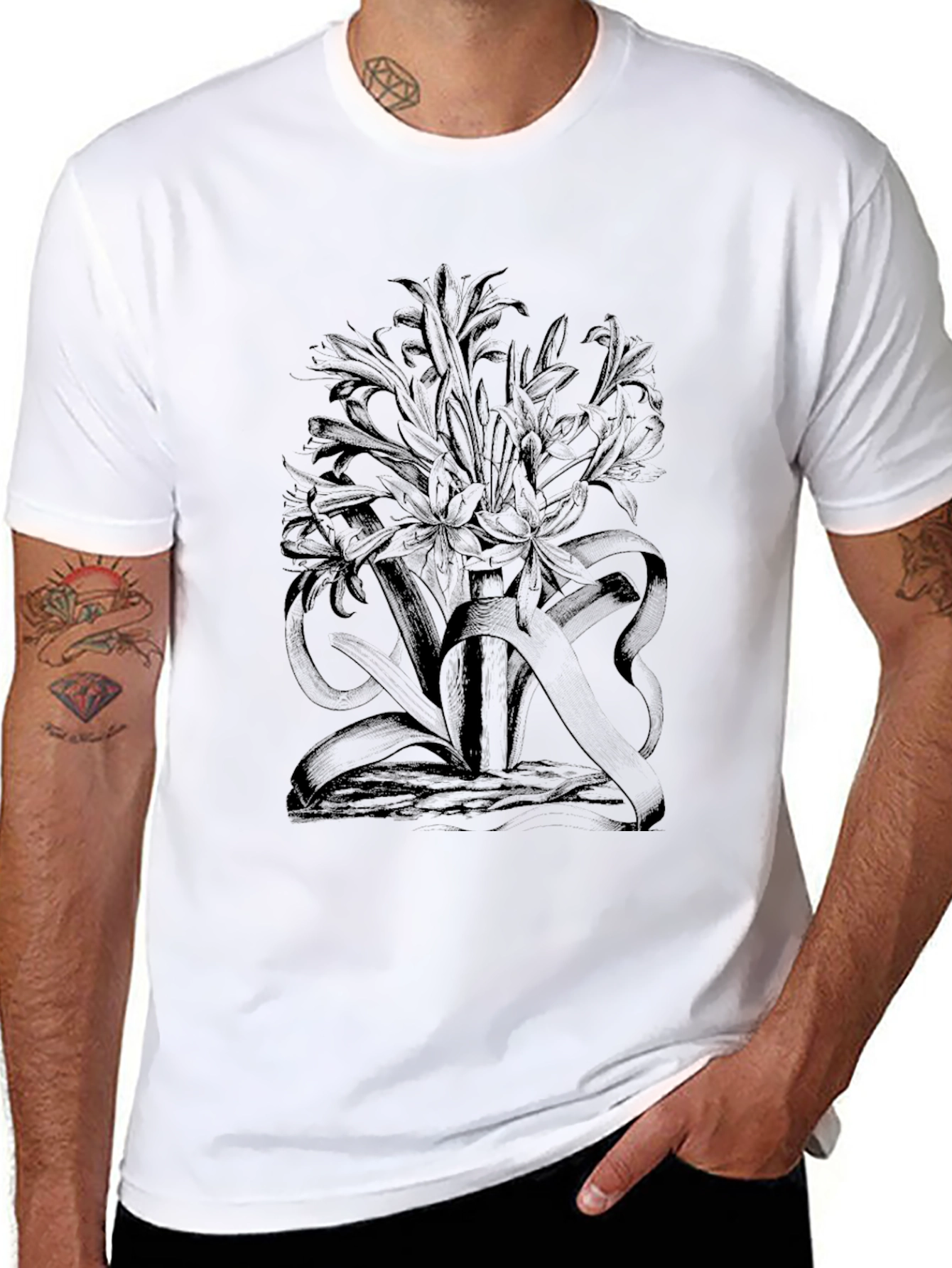 Floral Graphic Black T-Shirt - Stylish Mens Tee