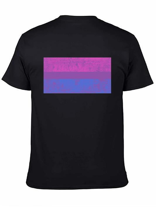Bisexual Pride Flag Graphic Tee - Black Cotton Blend