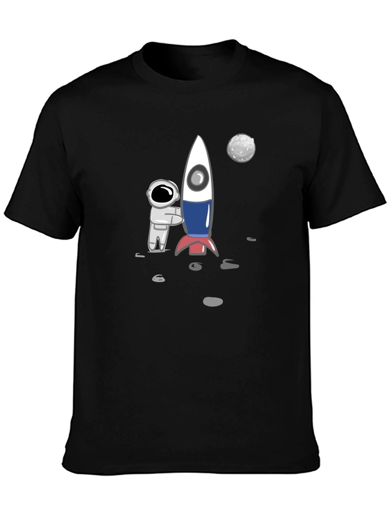 Astronaut & Rocket Graphic Tee - Black Cotton