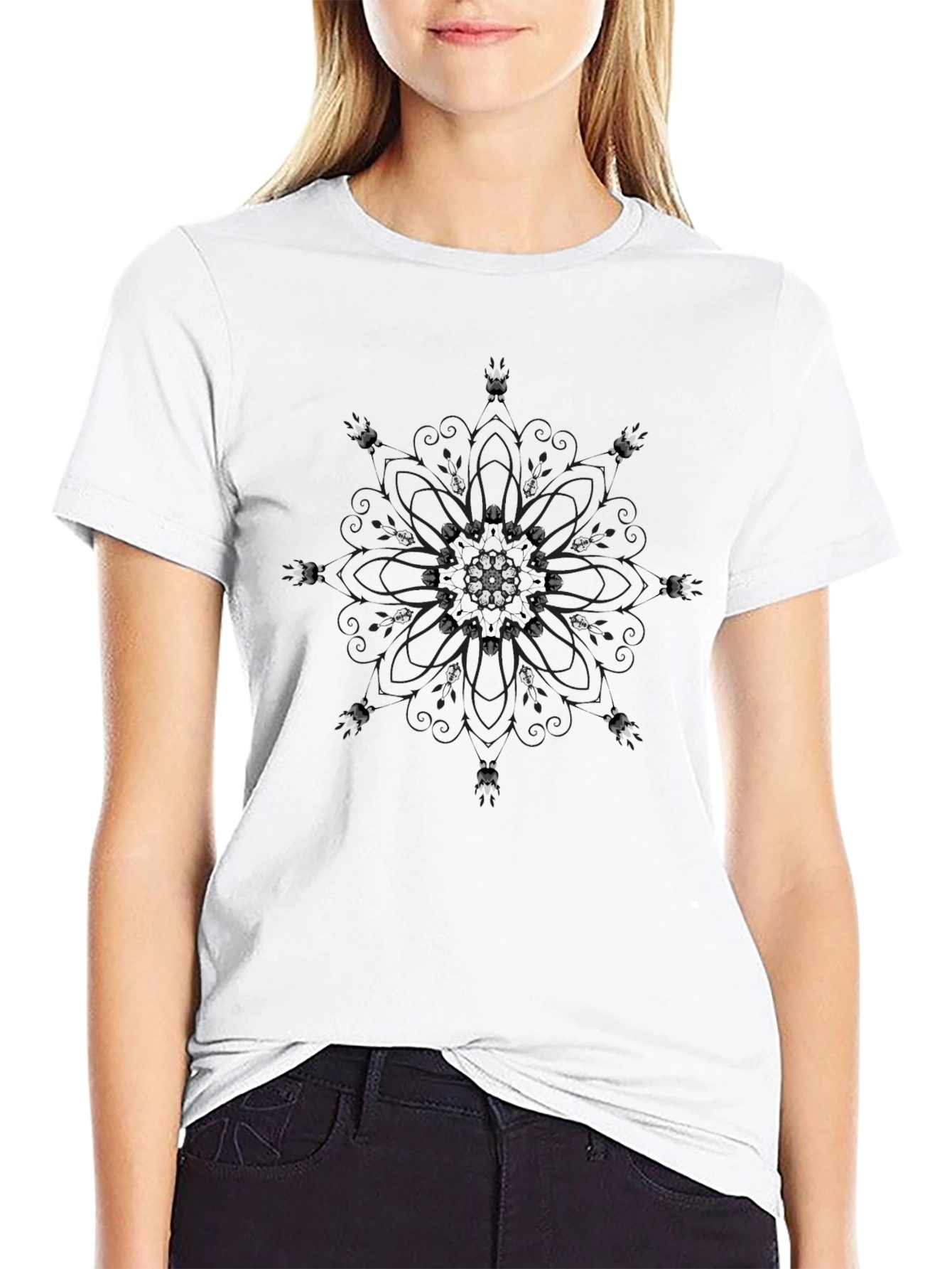Black T-Shirt with Mandala Design