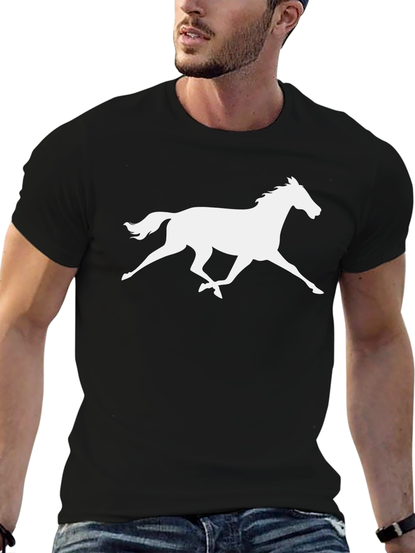 Galloping Horse Graphic Tee - Black Cotton T-Shirt