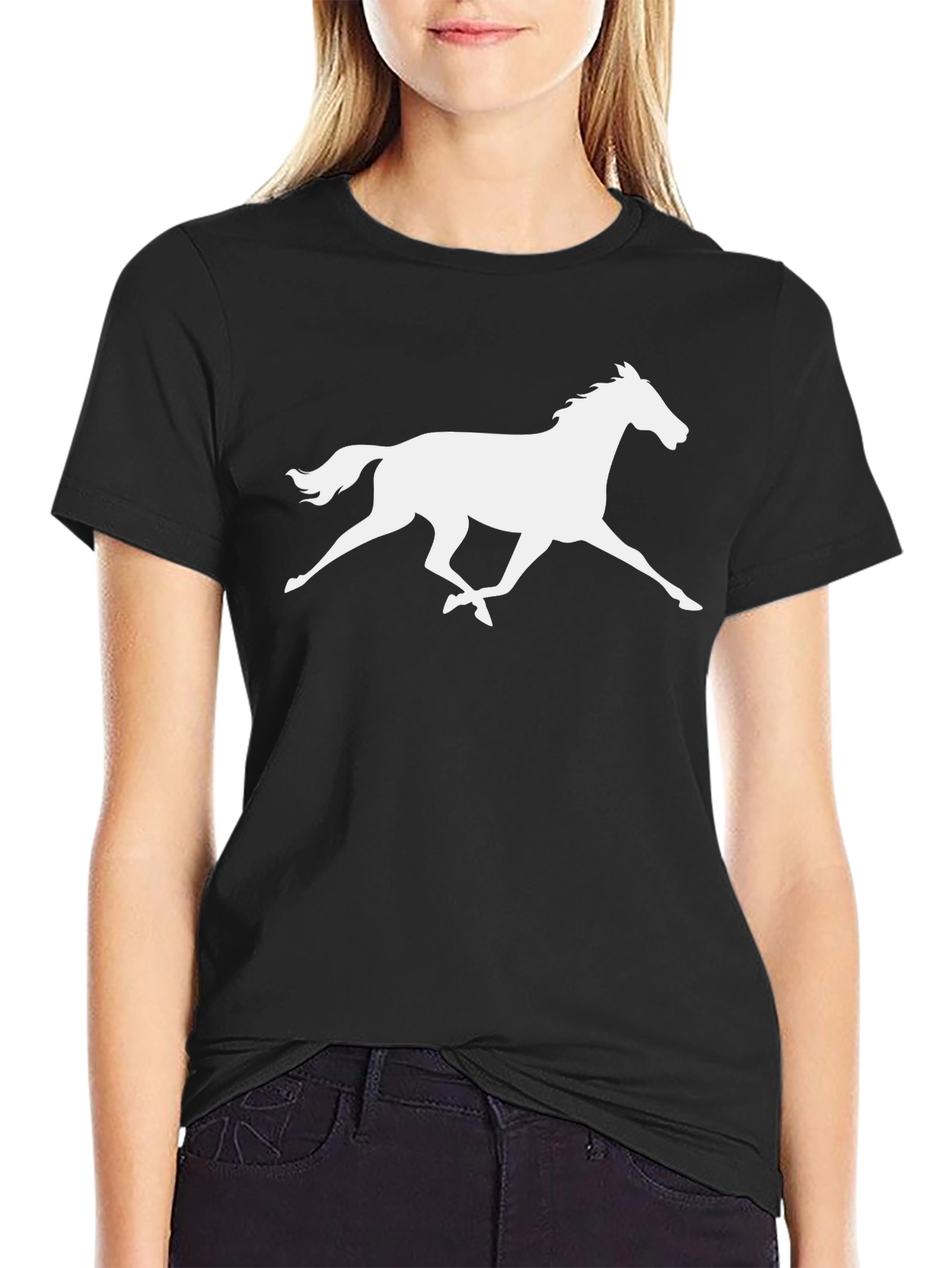 Galloping Horse Graphic Tee - Black Cotton T-Shirt
