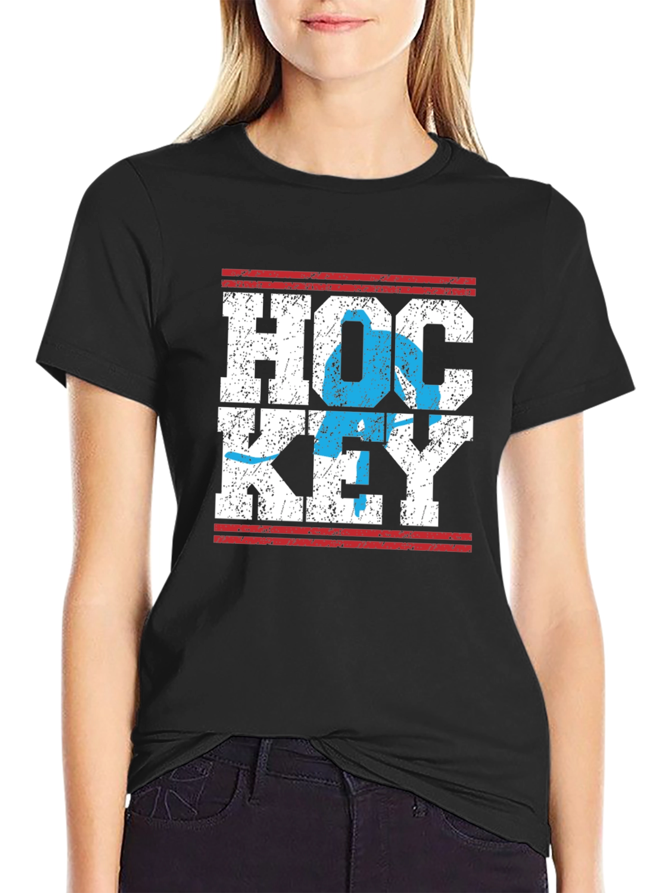 Distressed Hockey Graphic Tee - Black