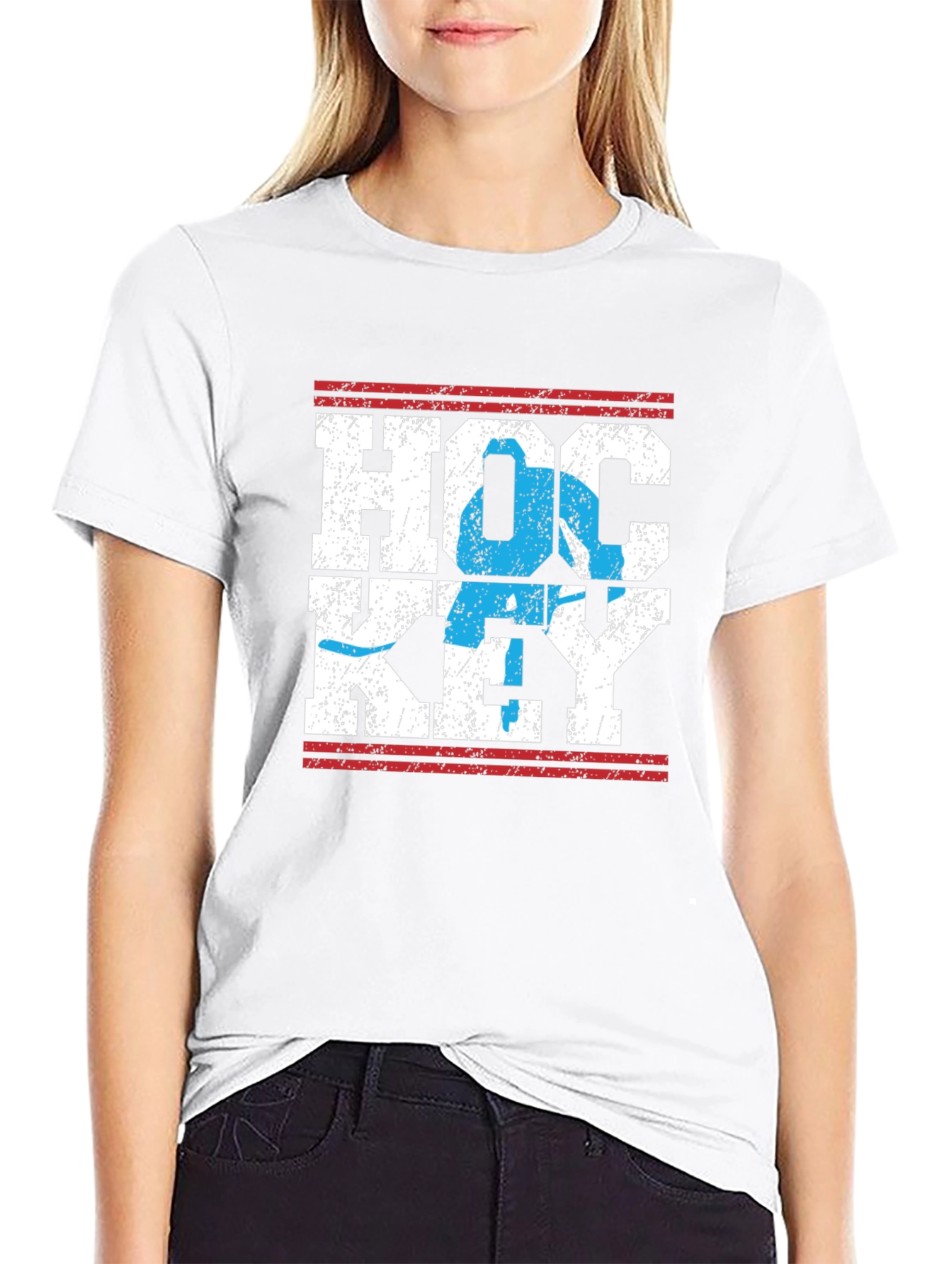 Distressed Hockey Graphic Tee - Black
