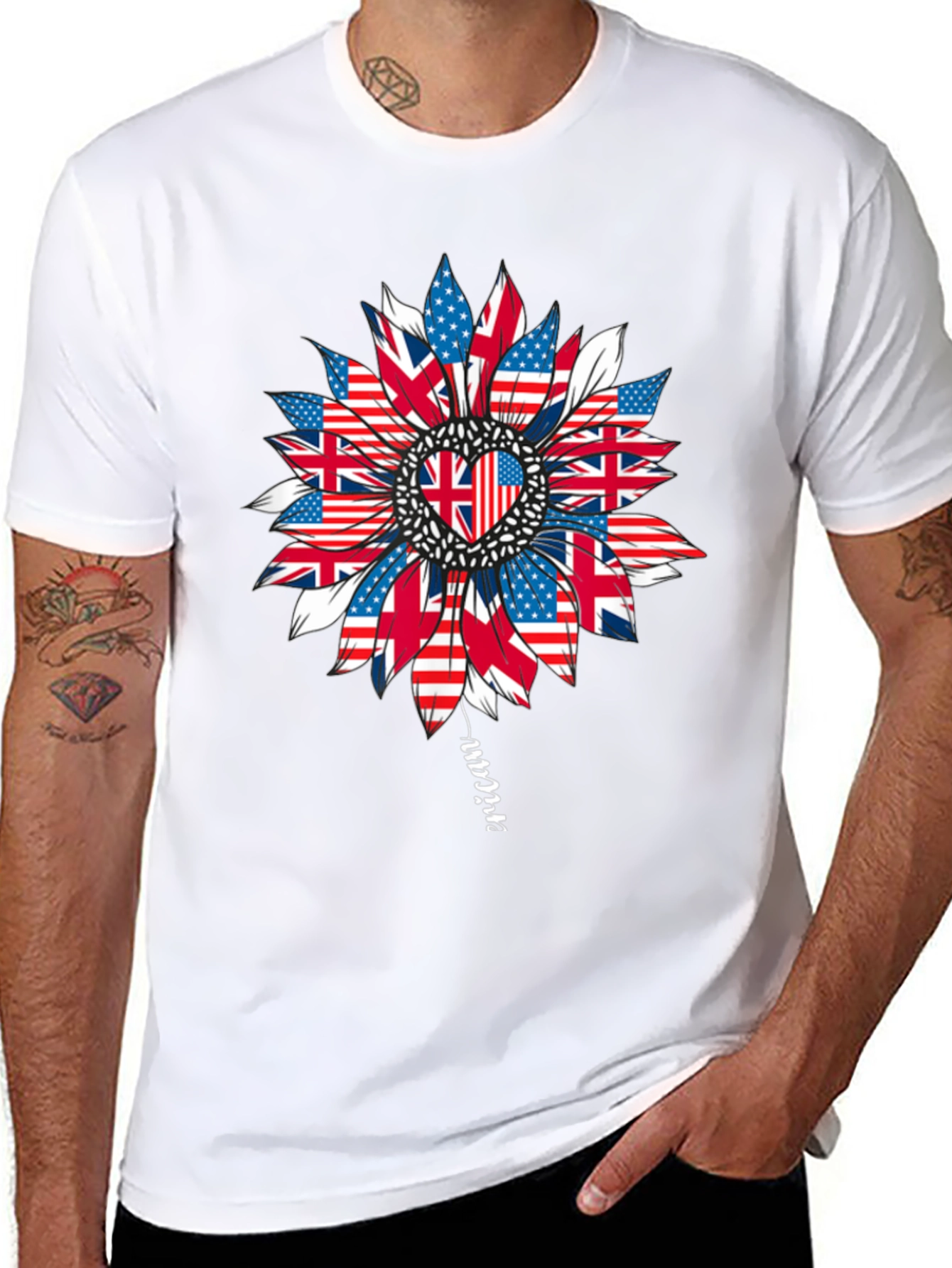 USA UK Flag Sunflower Graphic Tee