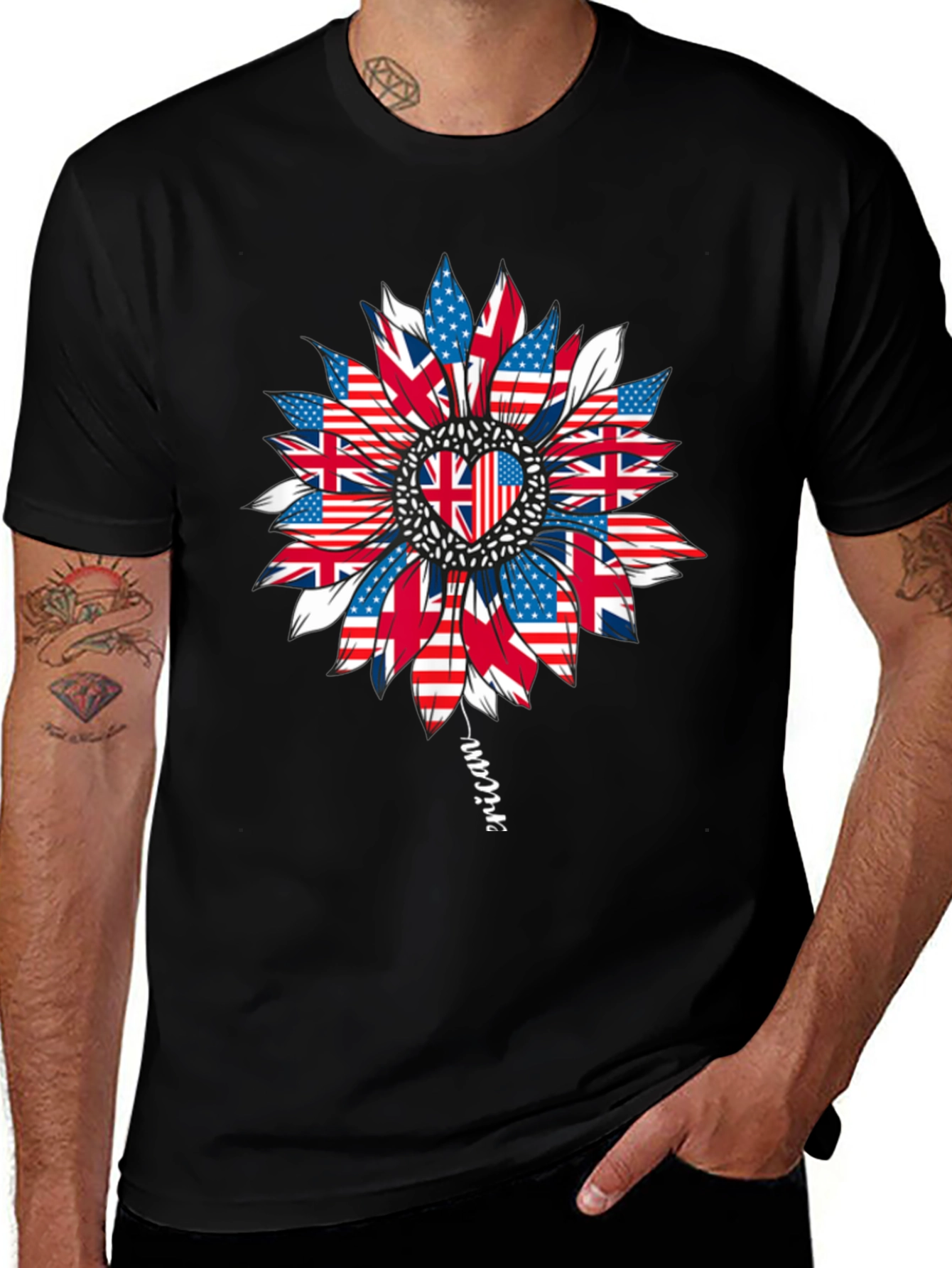 USA UK Flag Sunflower Graphic Tee