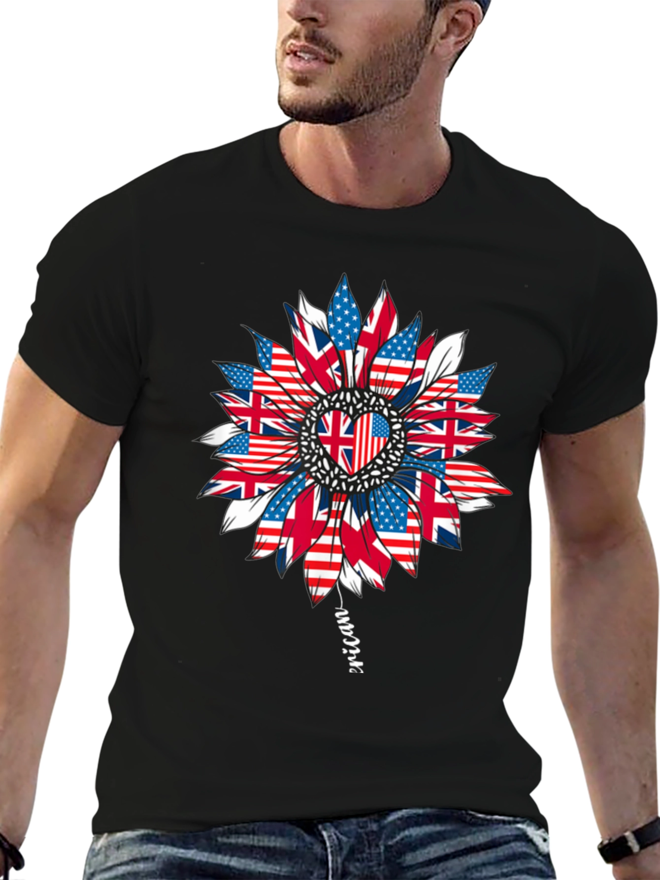 USA UK Flag Sunflower Graphic Tee