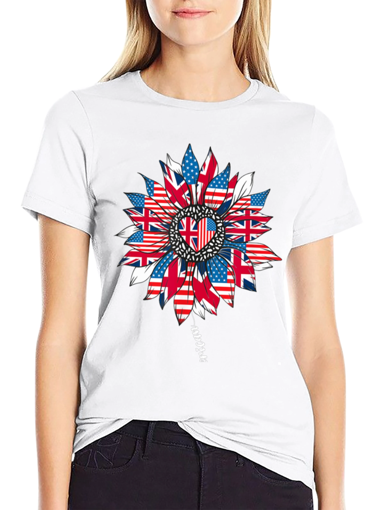USA UK Flag Sunflower Graphic Tee