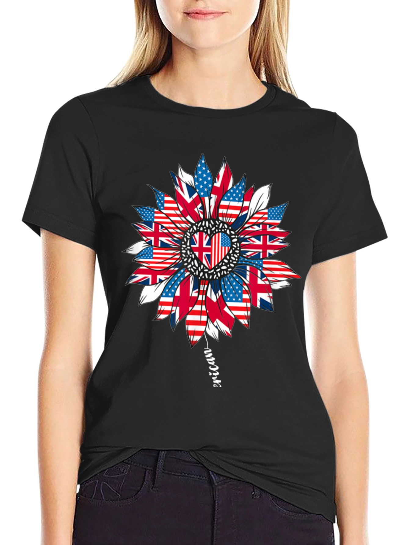 USA UK Flag Sunflower Graphic Tee
