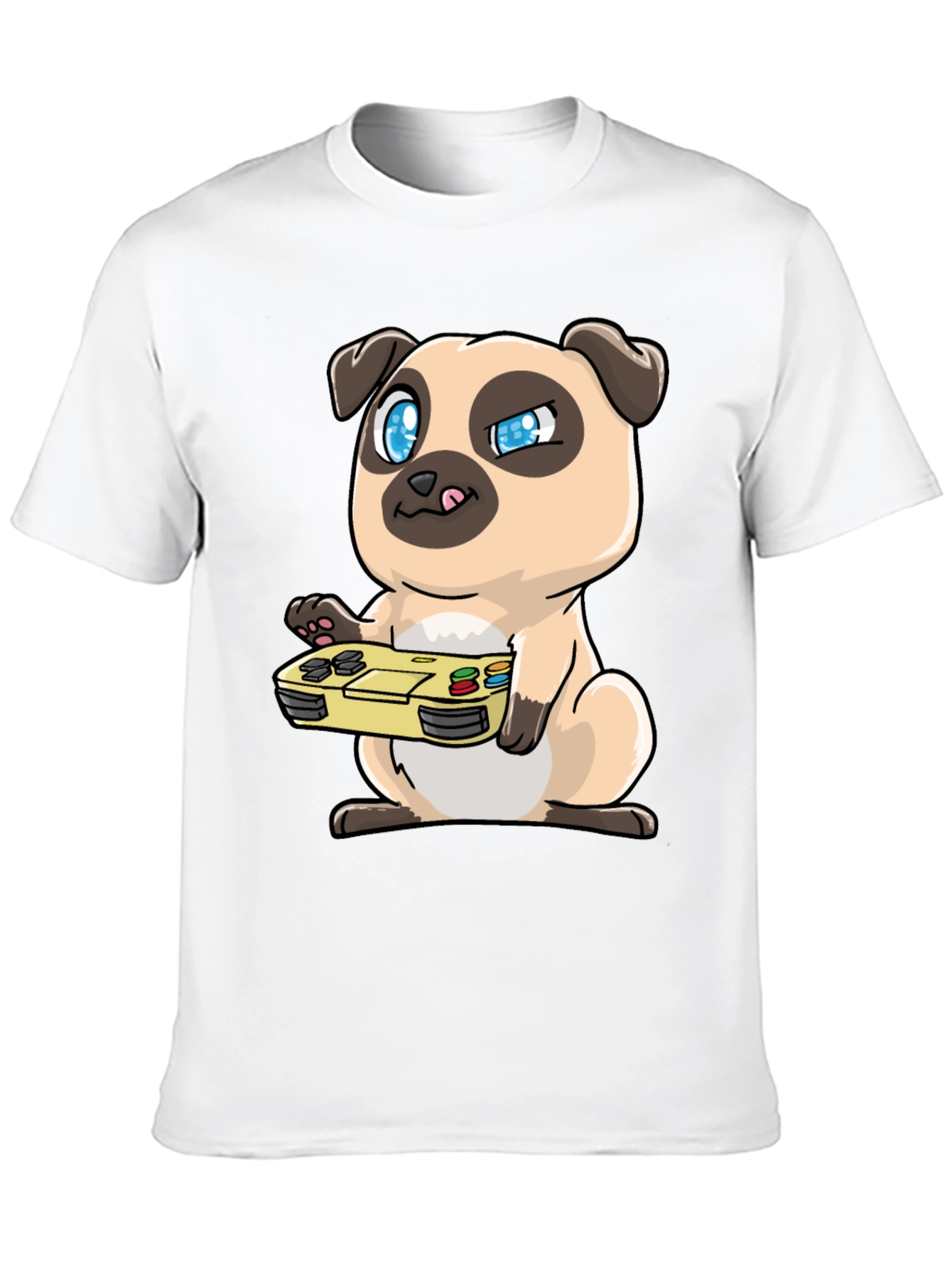 Gamer Pug Graphic Tee - Black Cotton T-Shirt