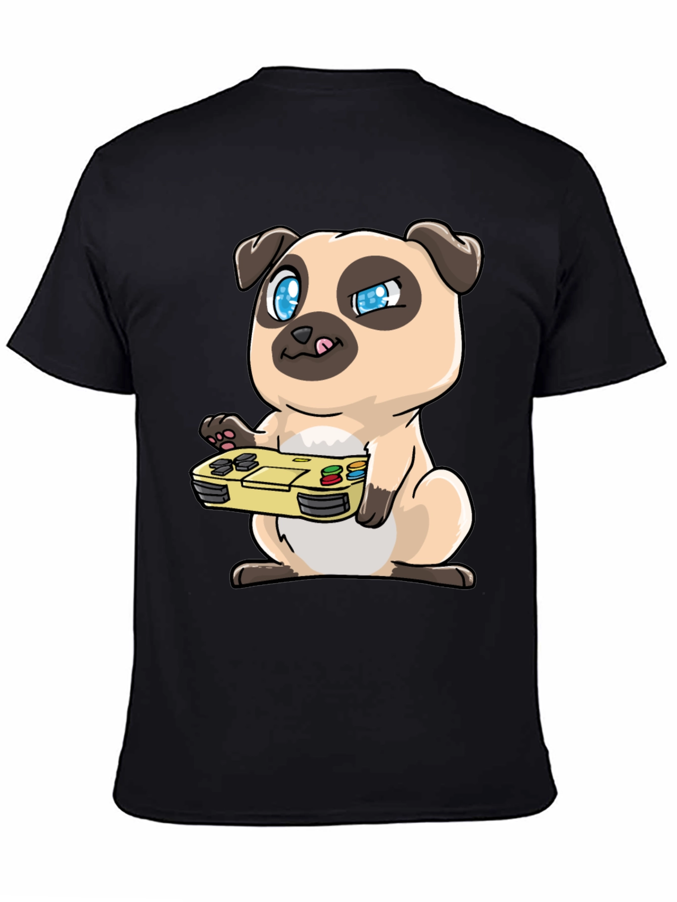 Gamer Pug Graphic Tee - Black Cotton T-Shirt