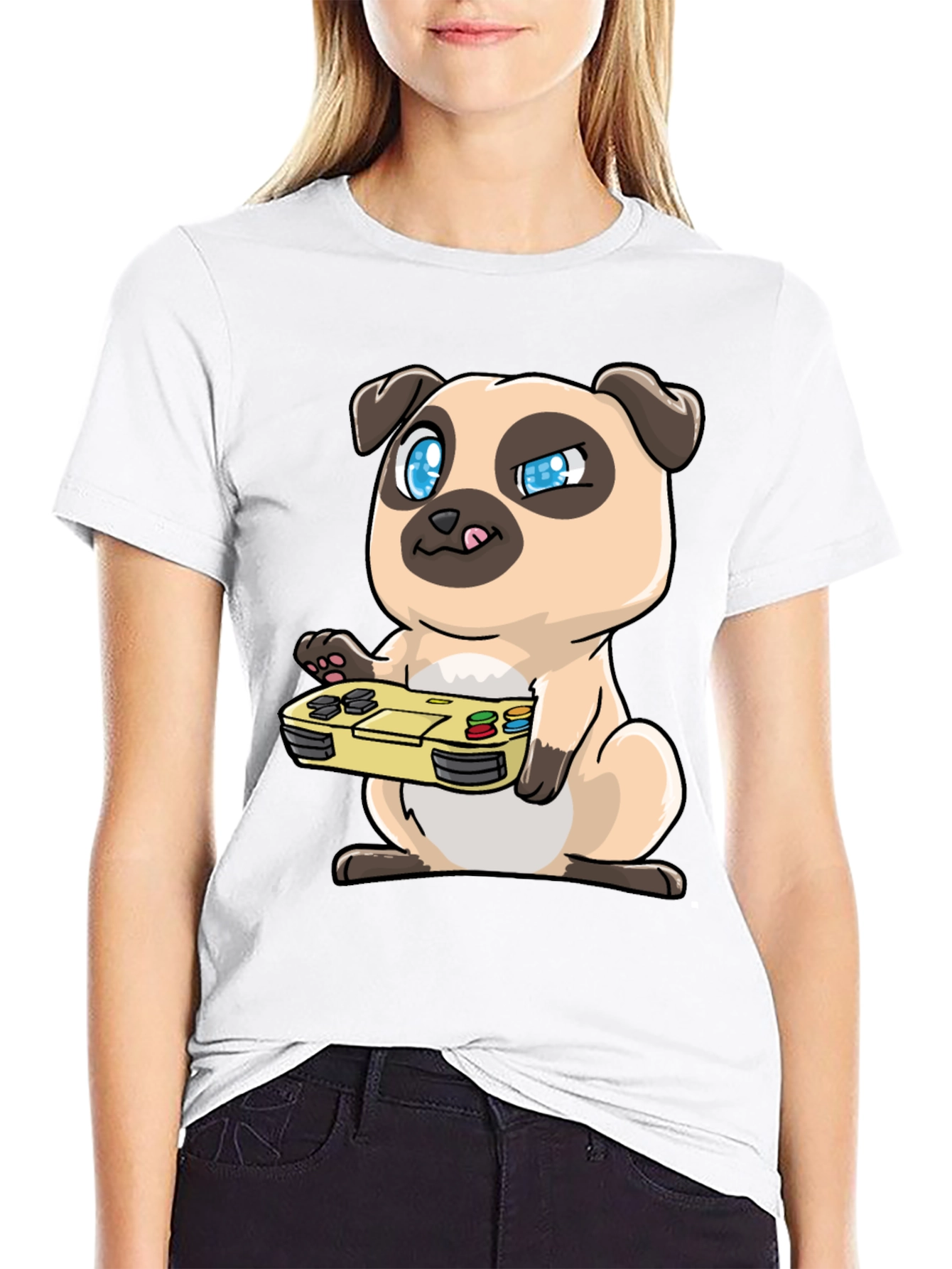Gamer Pug Graphic Tee - Black Cotton T-Shirt