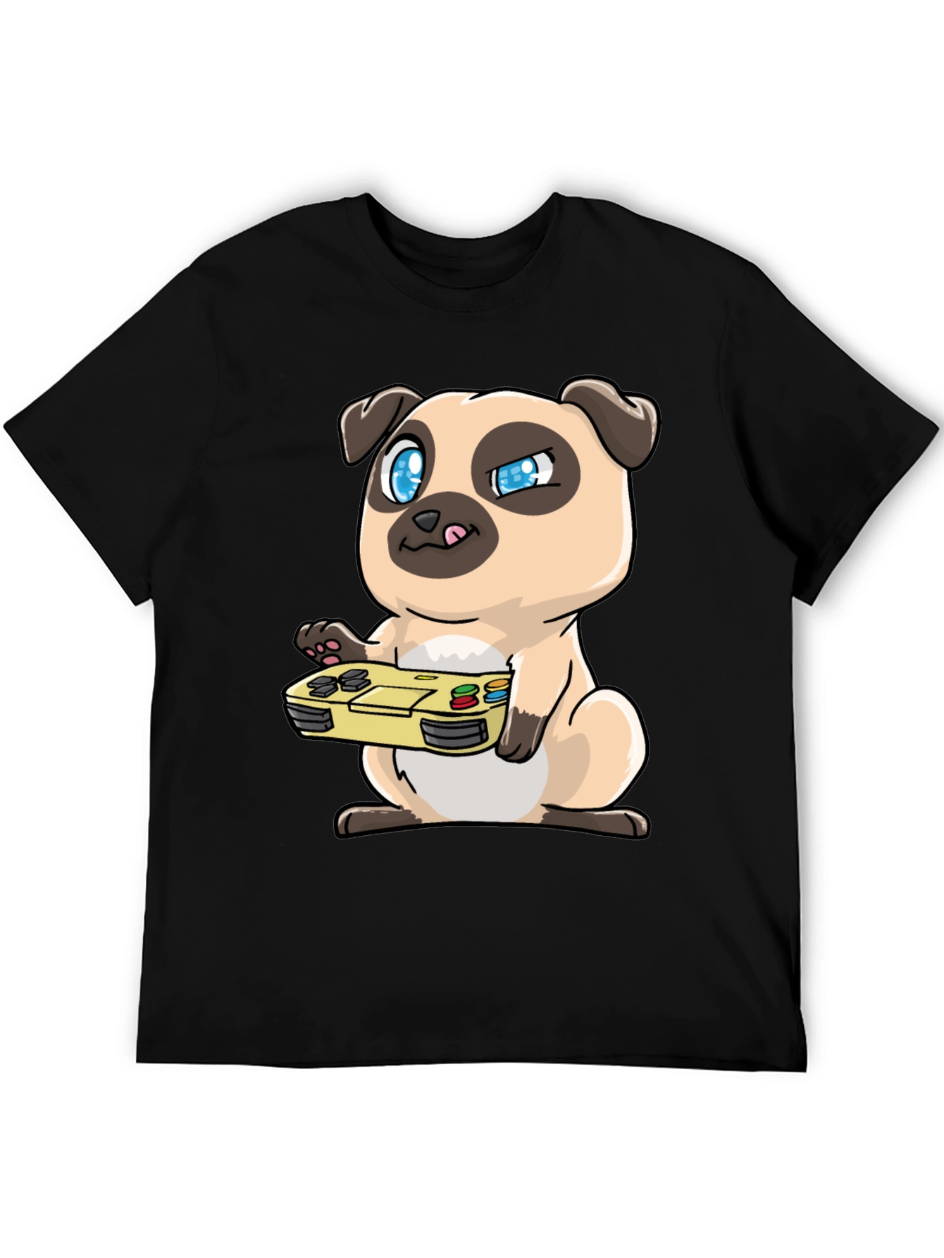 Gamer Pug Graphic Tee - Black Cotton T-Shirt
