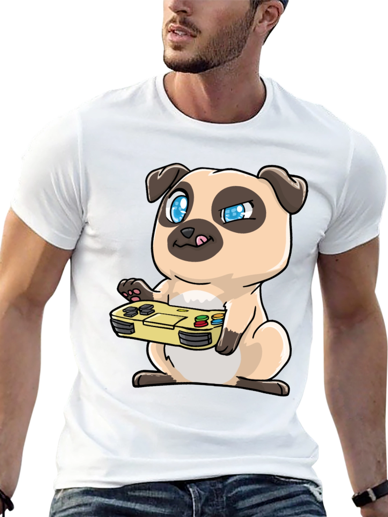 Gamer Pug Graphic Tee - Black Cotton T-Shirt