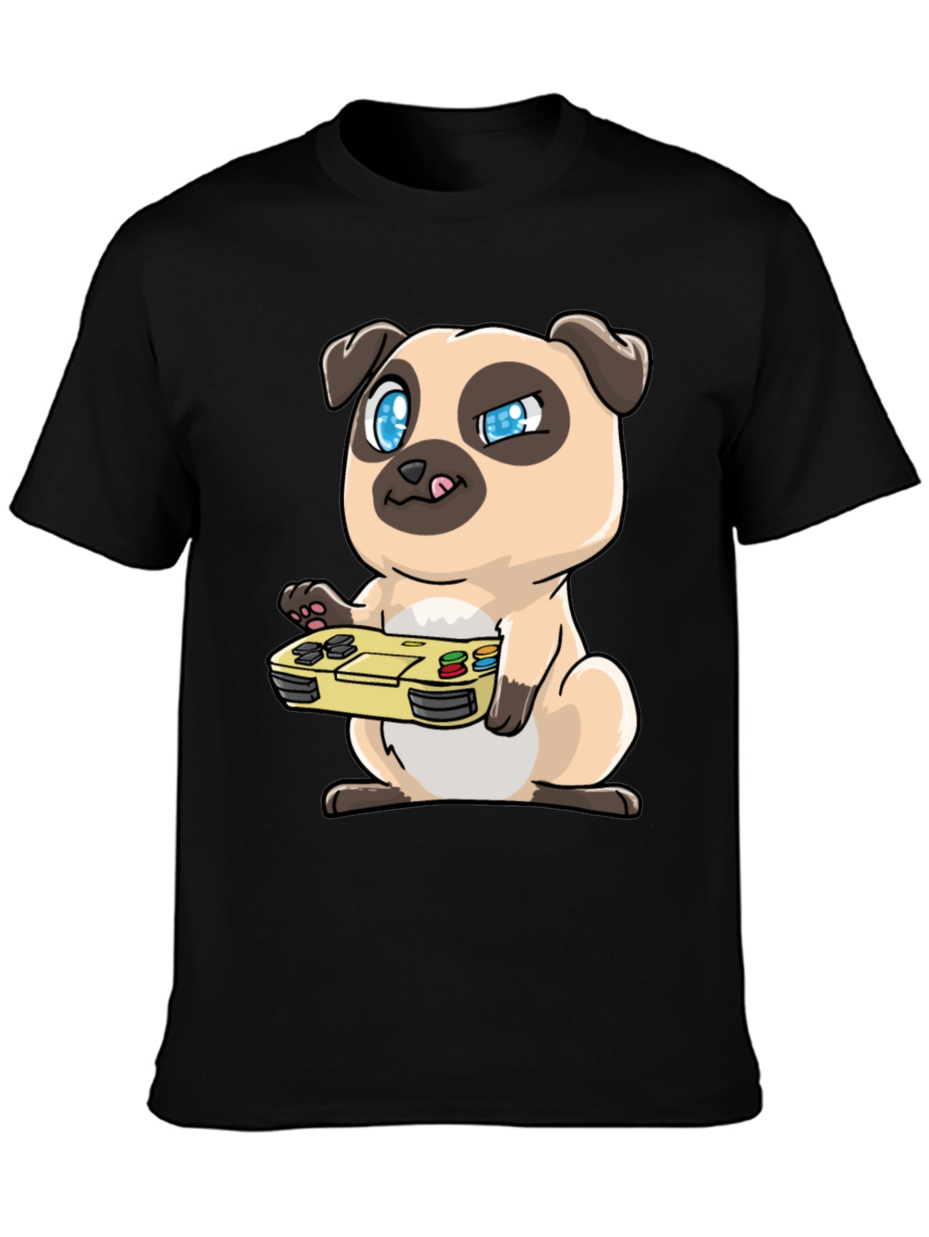 Gamer Pug Graphic Tee - Black Cotton T-Shirt