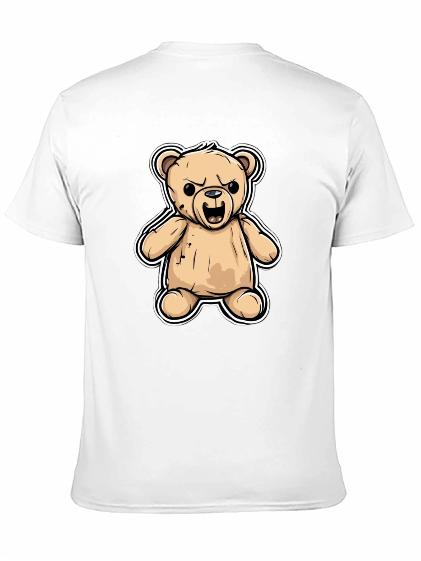 Mens Black T-Shirt with Cartoon Angry Teddy Bear Design