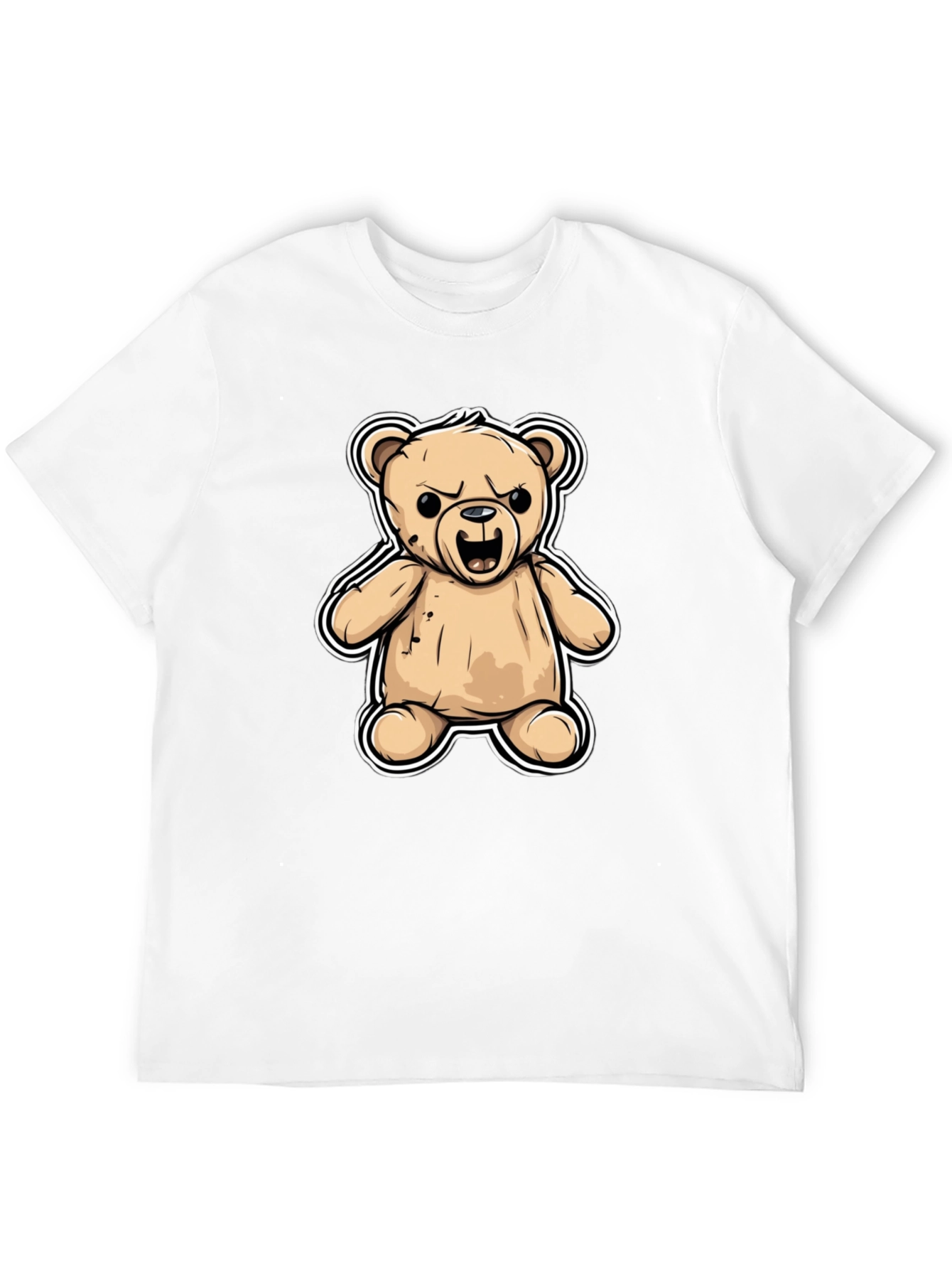 Mens Black T-Shirt with Cartoon Angry Teddy Bear Design