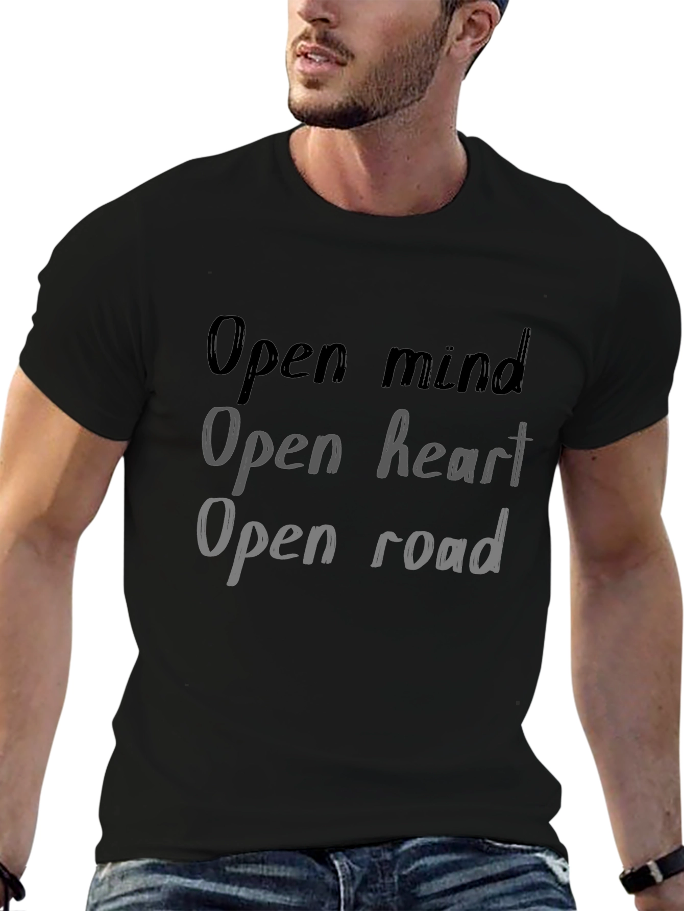 Open Mind Heart Road Graphic Tee - Black T-Shirt