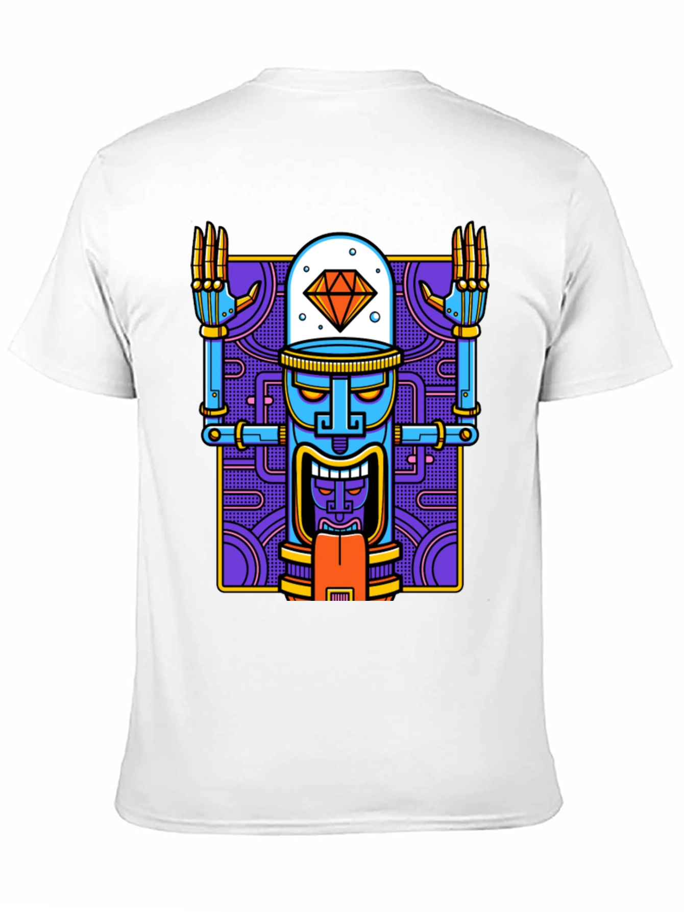 Robot Tiki Head Graphic T-Shirt - Unique Design