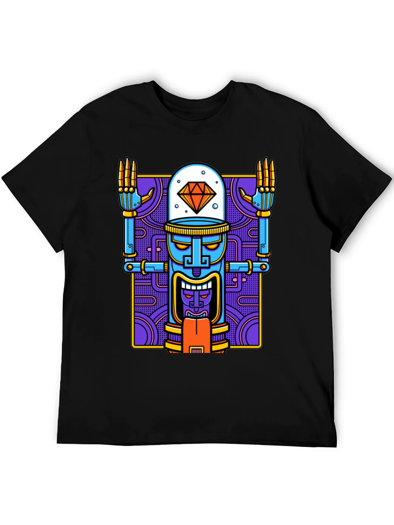 Robot Tiki Head Graphic T-Shirt - Unique Design