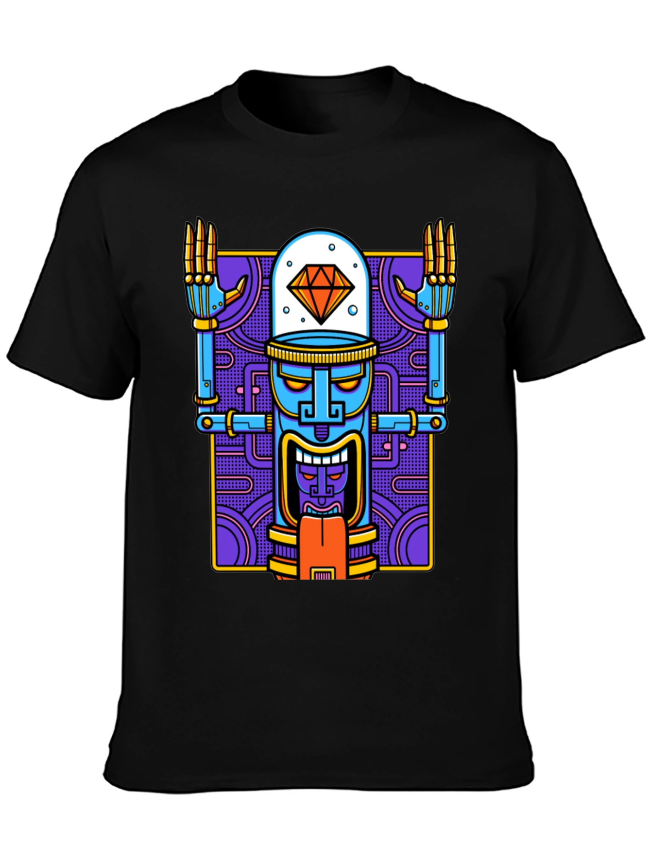 Robot Tiki Head Graphic T-Shirt - Unique Design