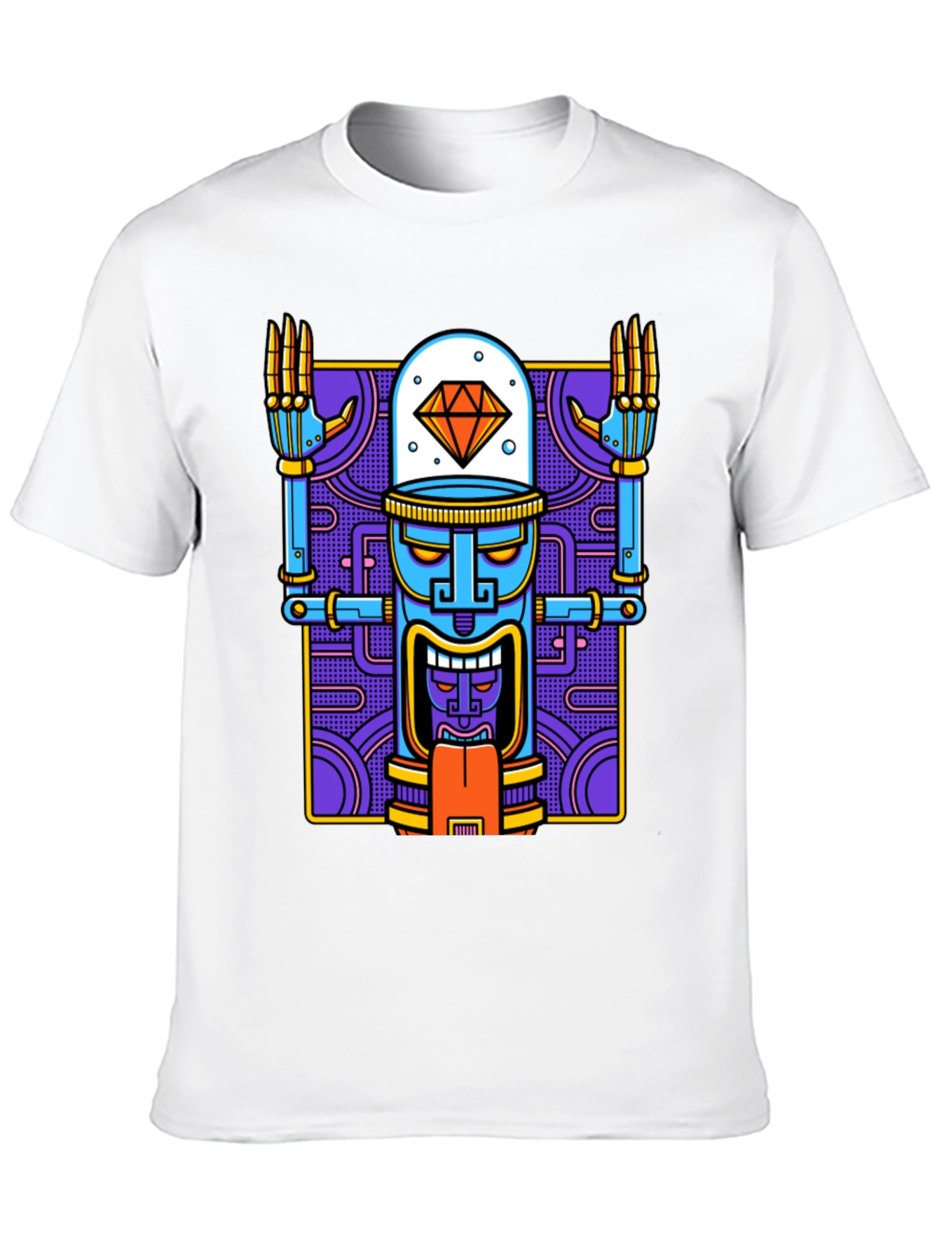 Robot Tiki Head Graphic T-Shirt - Unique Design