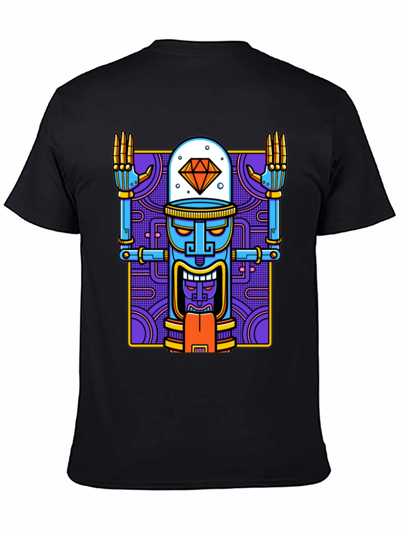 Robot Tiki Head Graphic T-Shirt - Unique Design
