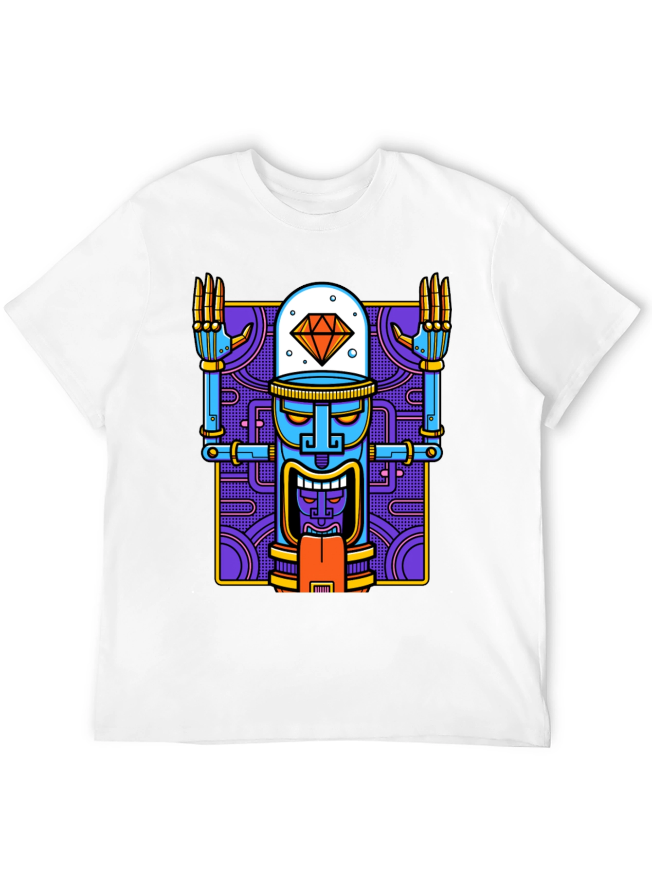 Robot Tiki Head Graphic T-Shirt - Unique Design