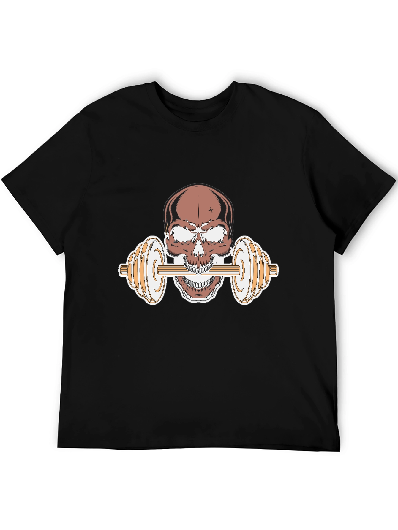 Skull Dumbbell Graphic Tee - Black Cotton T-Shirt