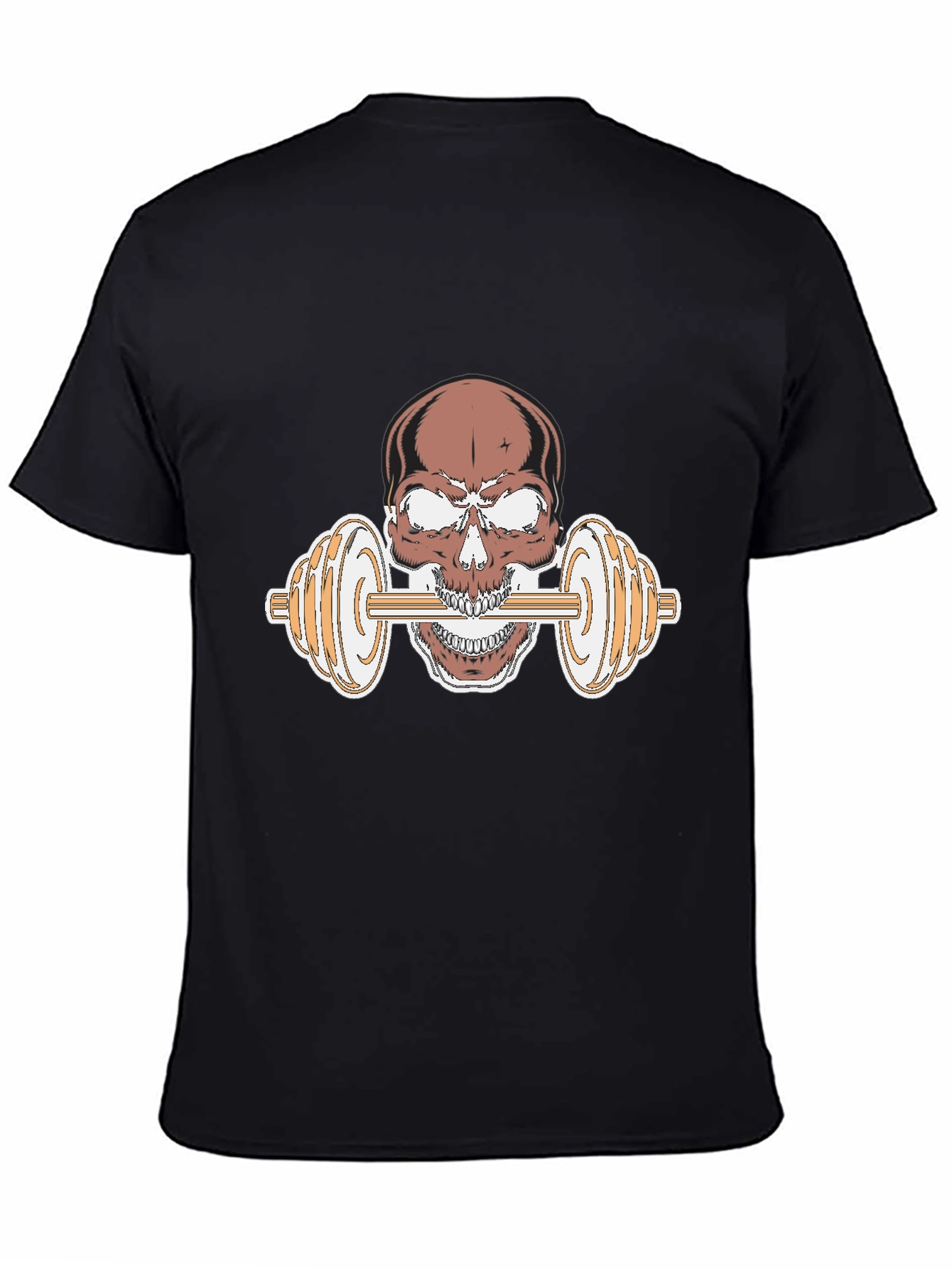 Skull Dumbbell Graphic Tee - Black Cotton T-Shirt