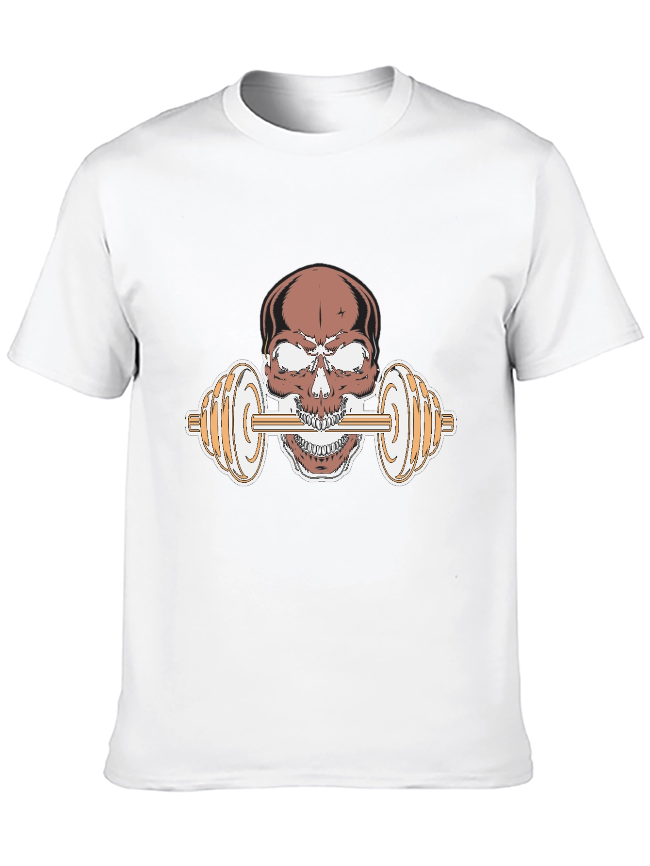 Skull Dumbbell Graphic Tee - Black Cotton T-Shirt