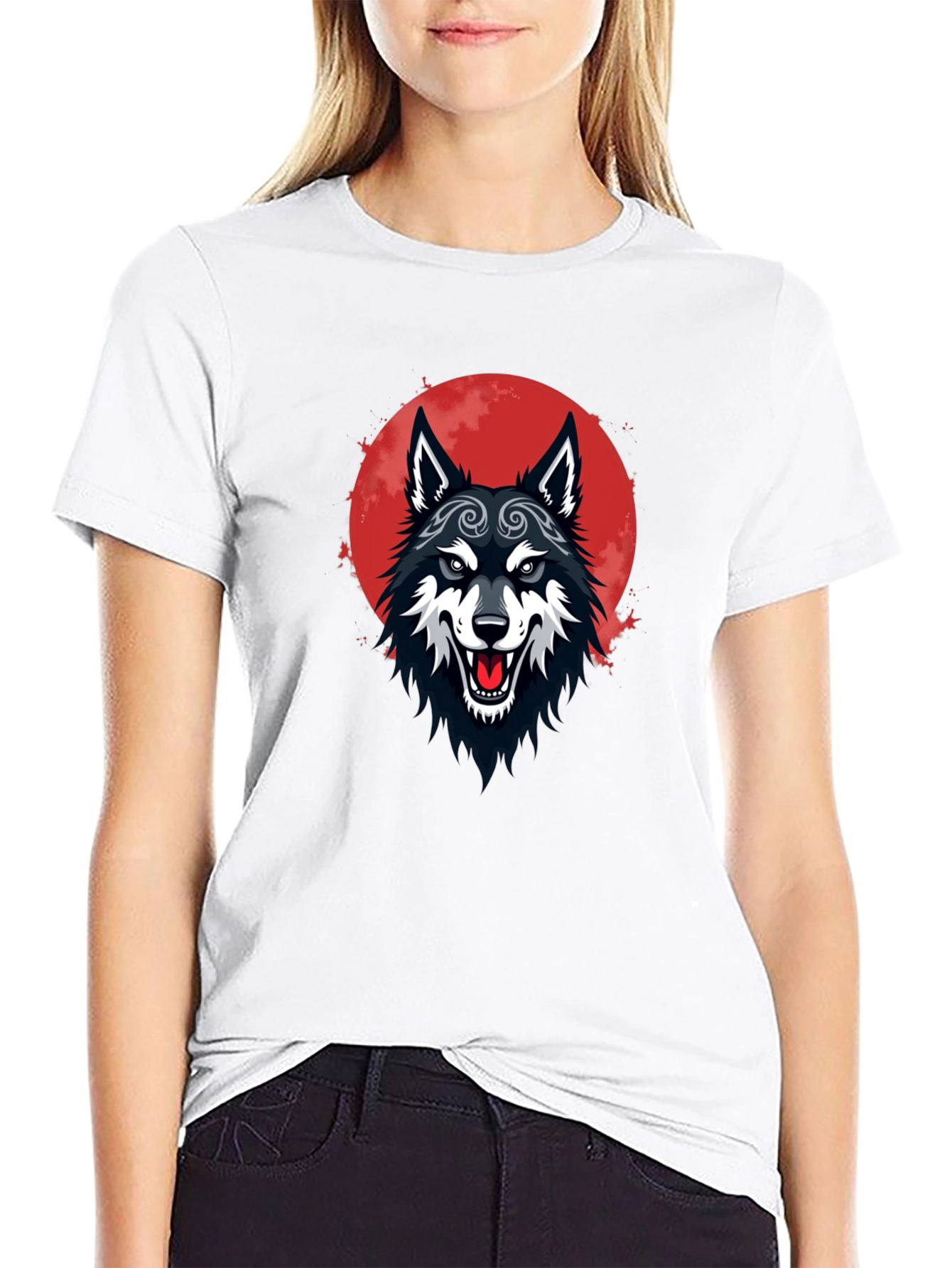 Black Wolf Moon Graphic Tee - Mens Cotton T-Shirt
