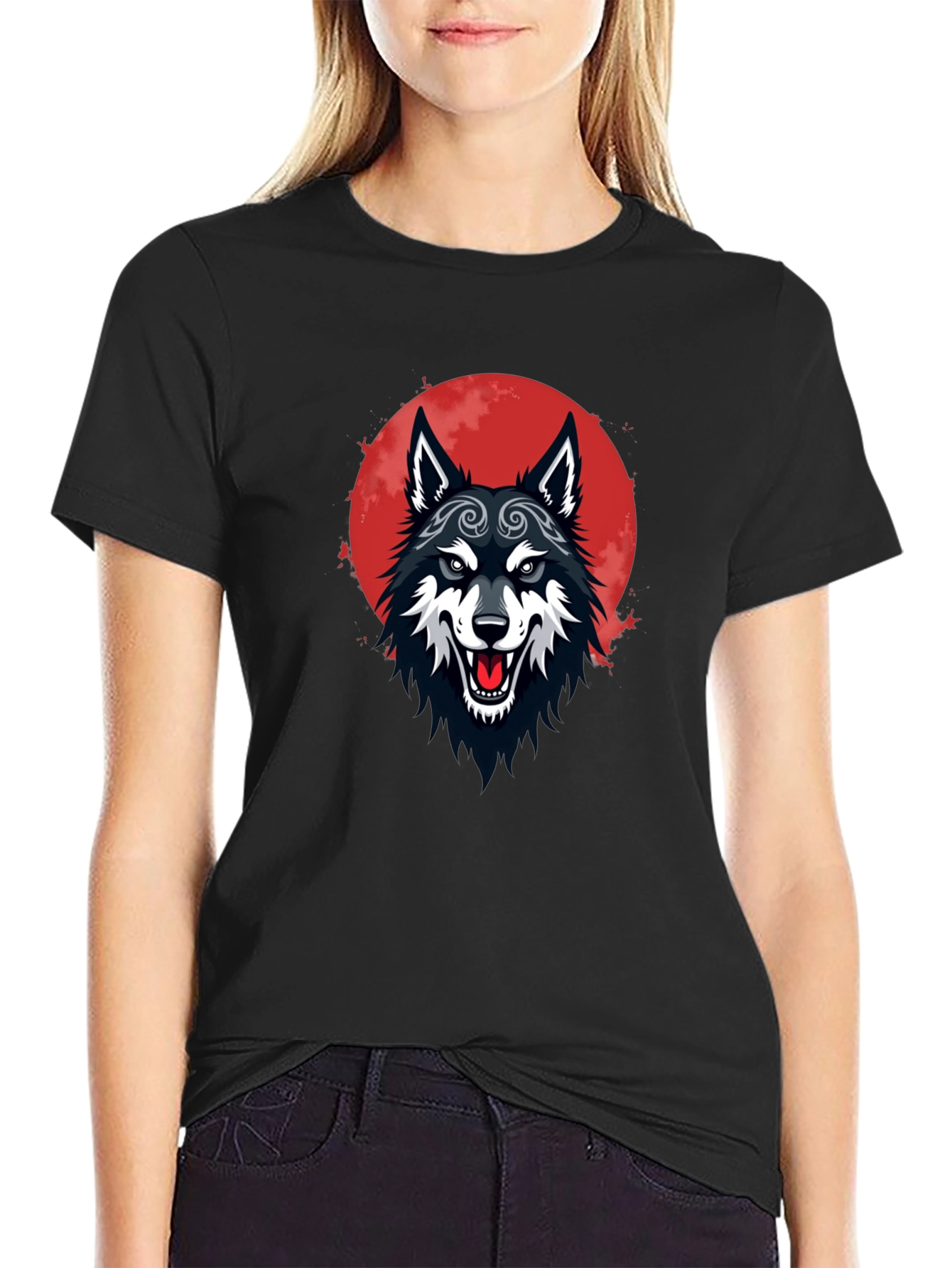Black Wolf Moon Graphic Tee - Mens Cotton T-Shirt