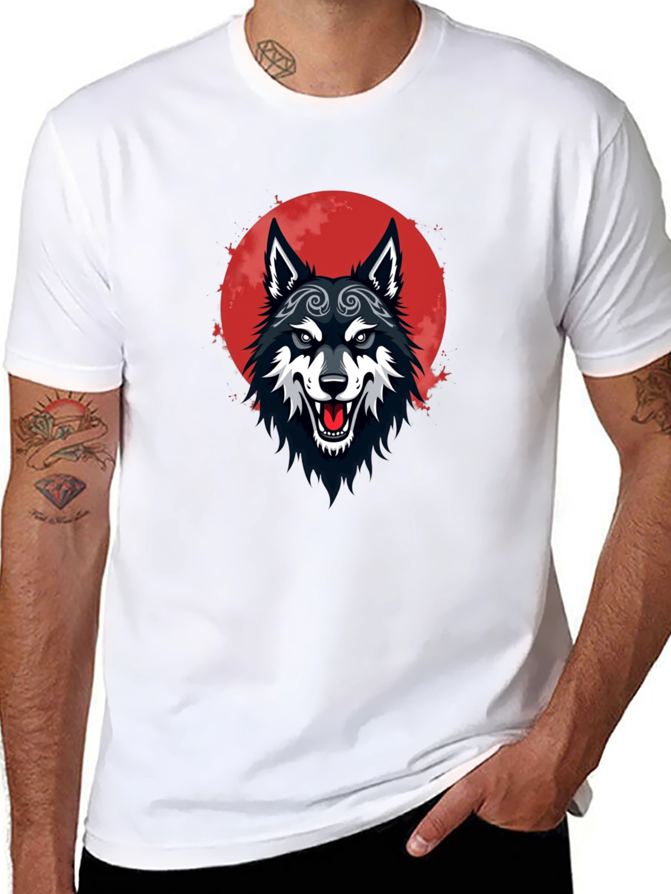 Black Wolf Moon Graphic Tee - Mens Cotton T-Shirt
