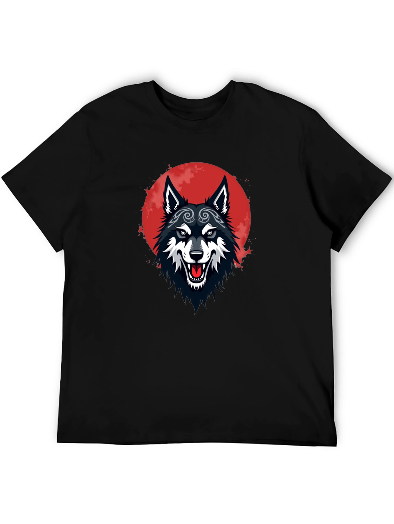 Black Wolf Moon Graphic Tee - Mens Cotton T-Shirt