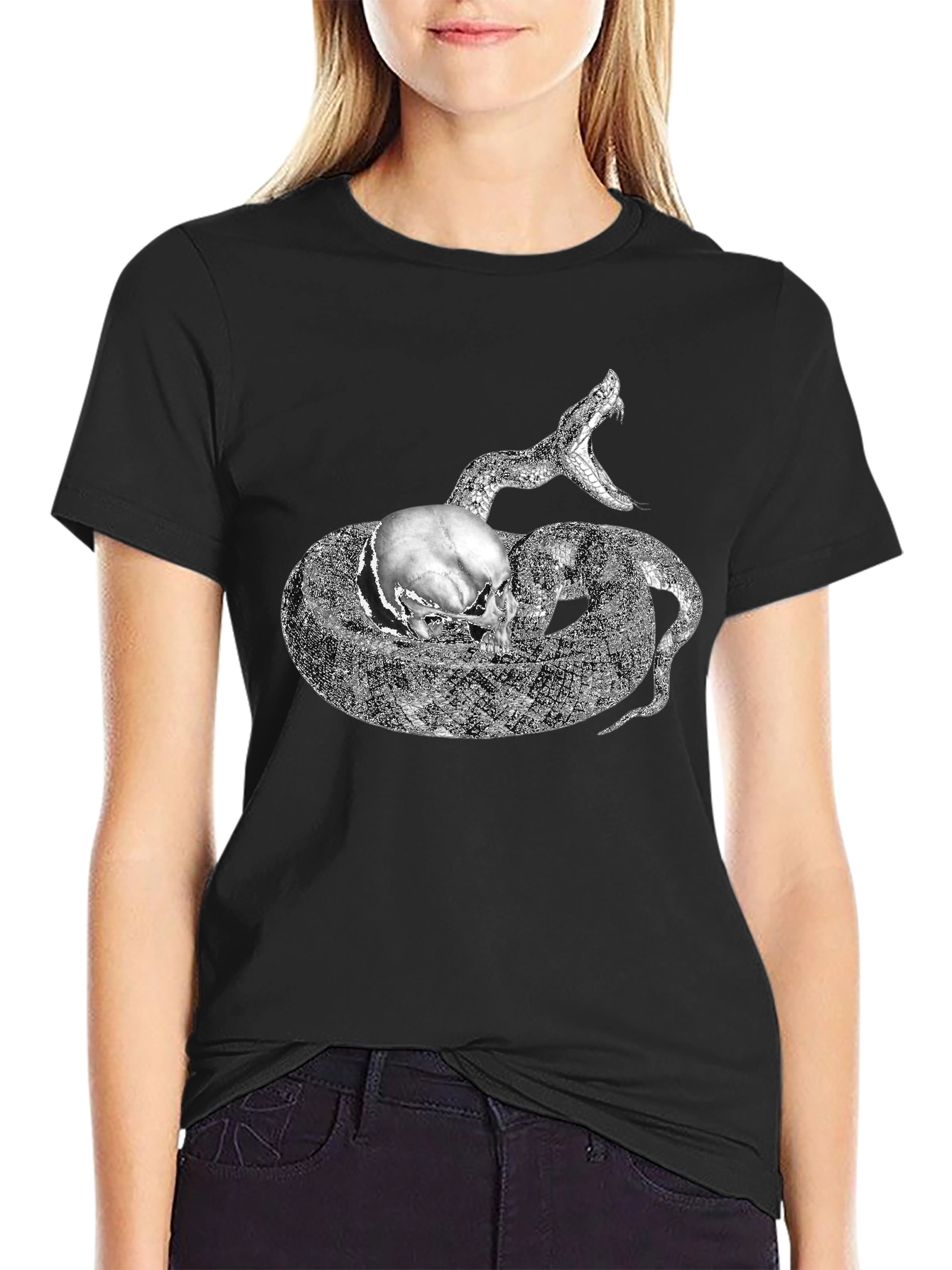 Skull and Snake Graphic Black T-Shirt