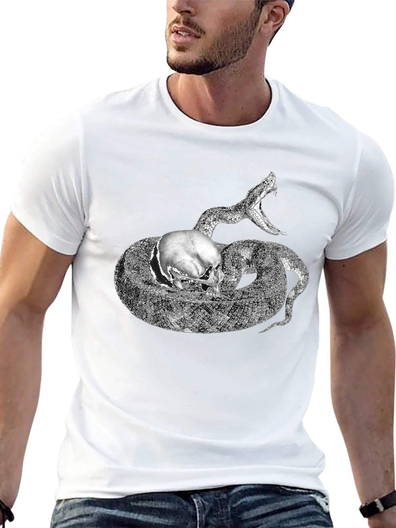 Skull and Snake Graphic Black T-Shirt