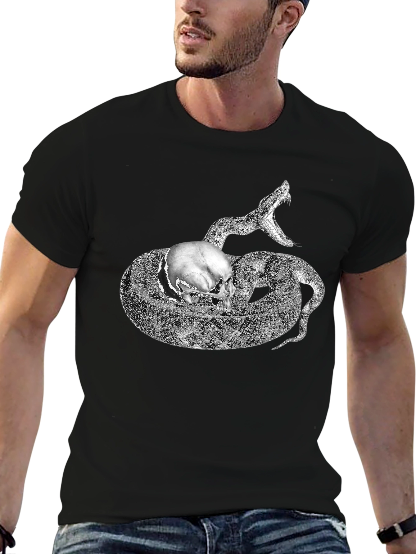 Skull and Snake Graphic Black T-Shirt